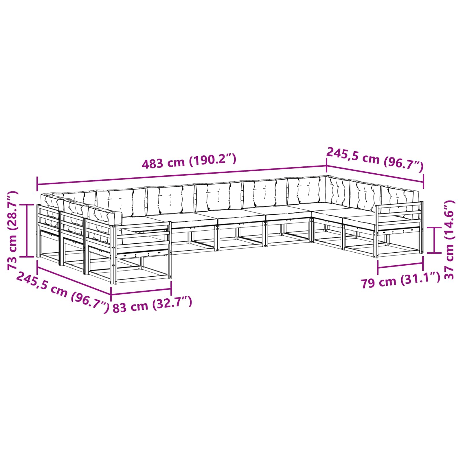 Set vanjskih sofa s jastukom 10 pcs Prirodna i krem