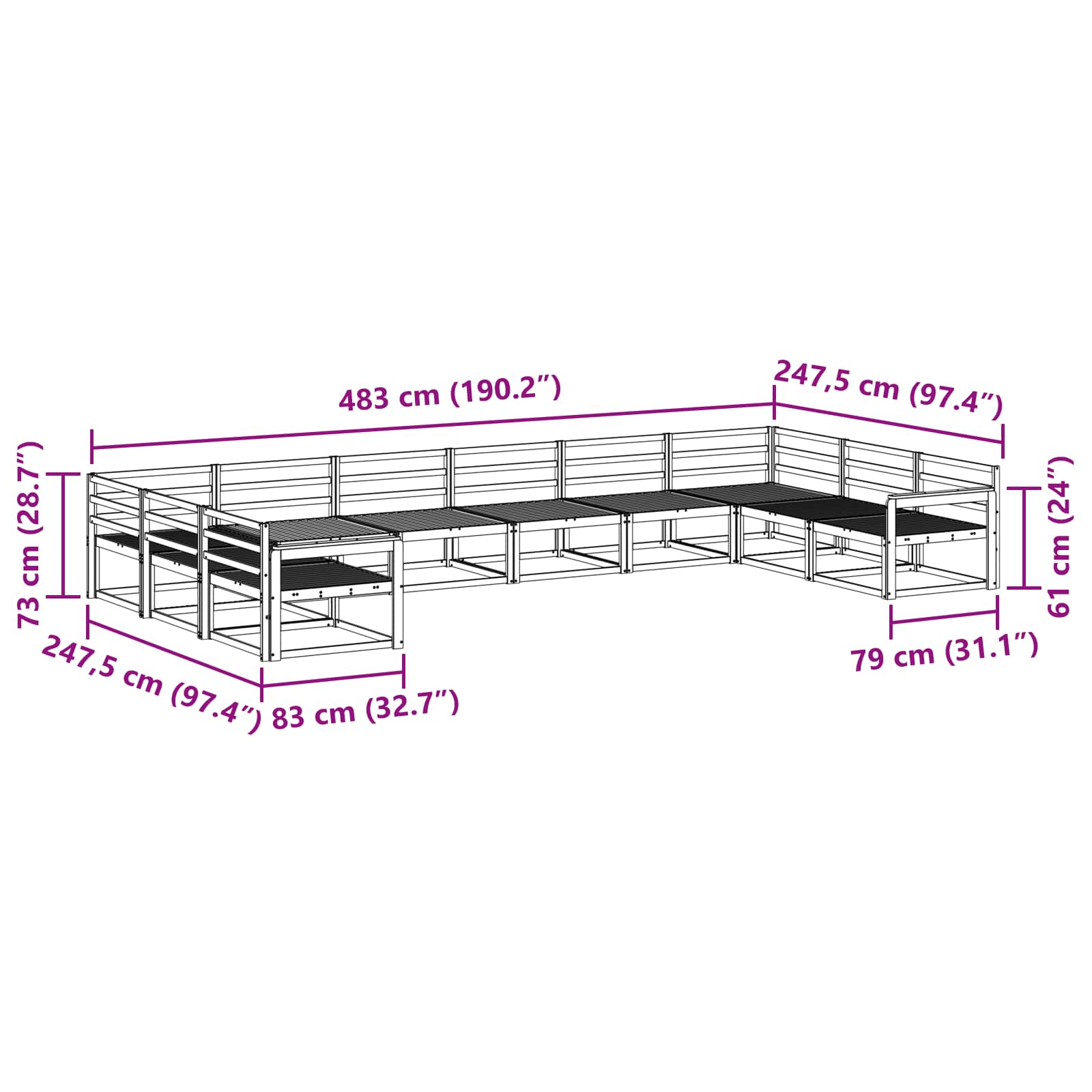 Set vanjskih sofa 10 pcs Prirodna Čvrsto drvo akacije