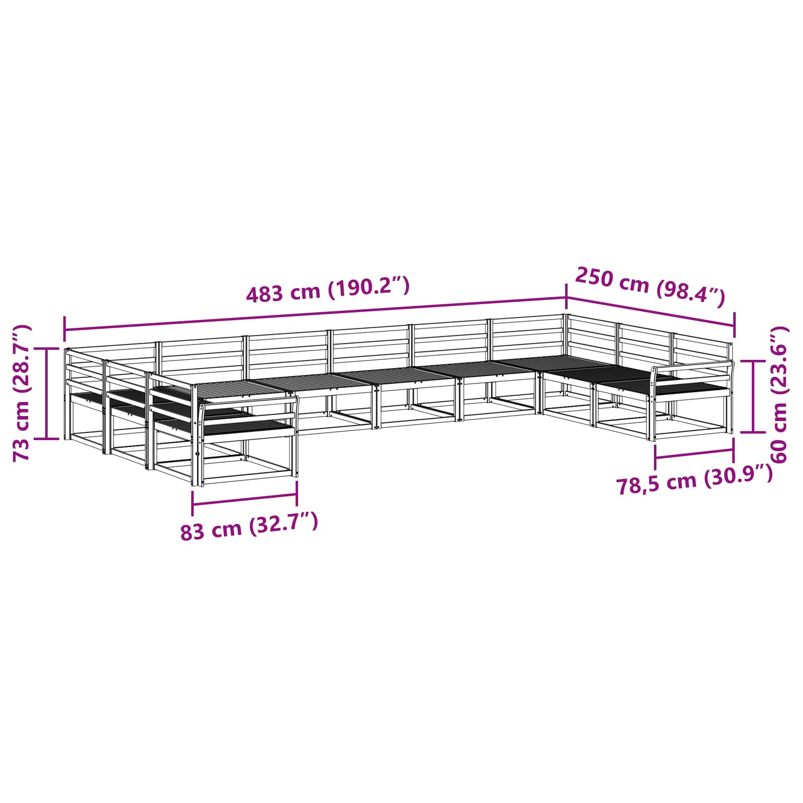 Set vanjskih sofa 10 pcs Prirodna Čvrsto drvo akacije