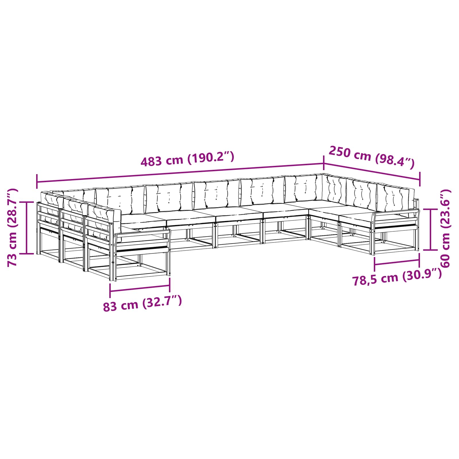 Set vanjskih sofa s jastukom 10 pcs Prirodna i krem