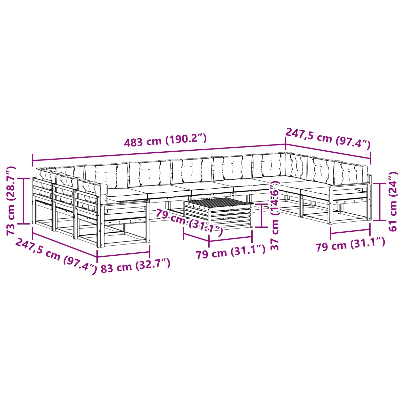 Set vanjskih sofa s jastukom 11 pcs Prirodna i antracit
