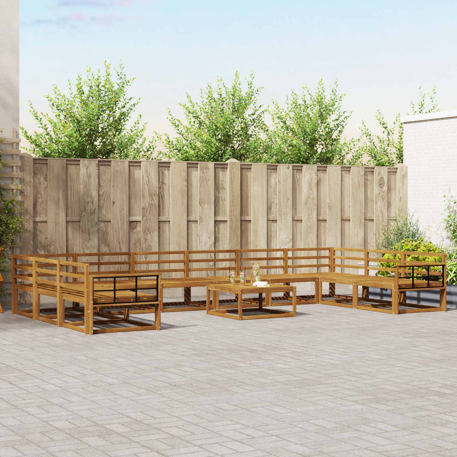 Set vanjskih sofa 11 pcs Prirodna Čvrsto drvo akacije