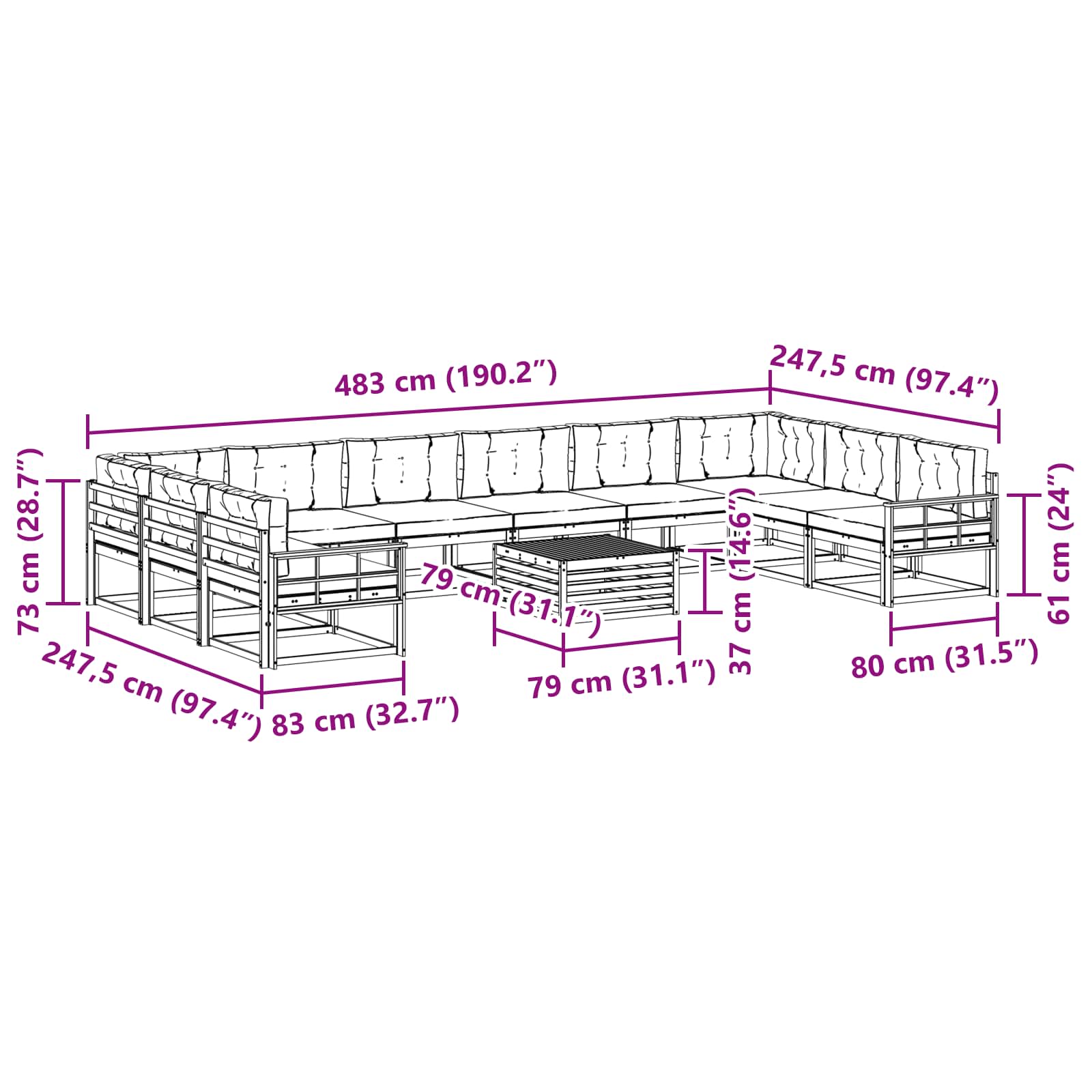 Set vanjskih sofa s jastukom 11 pcs Prirodna i antracit