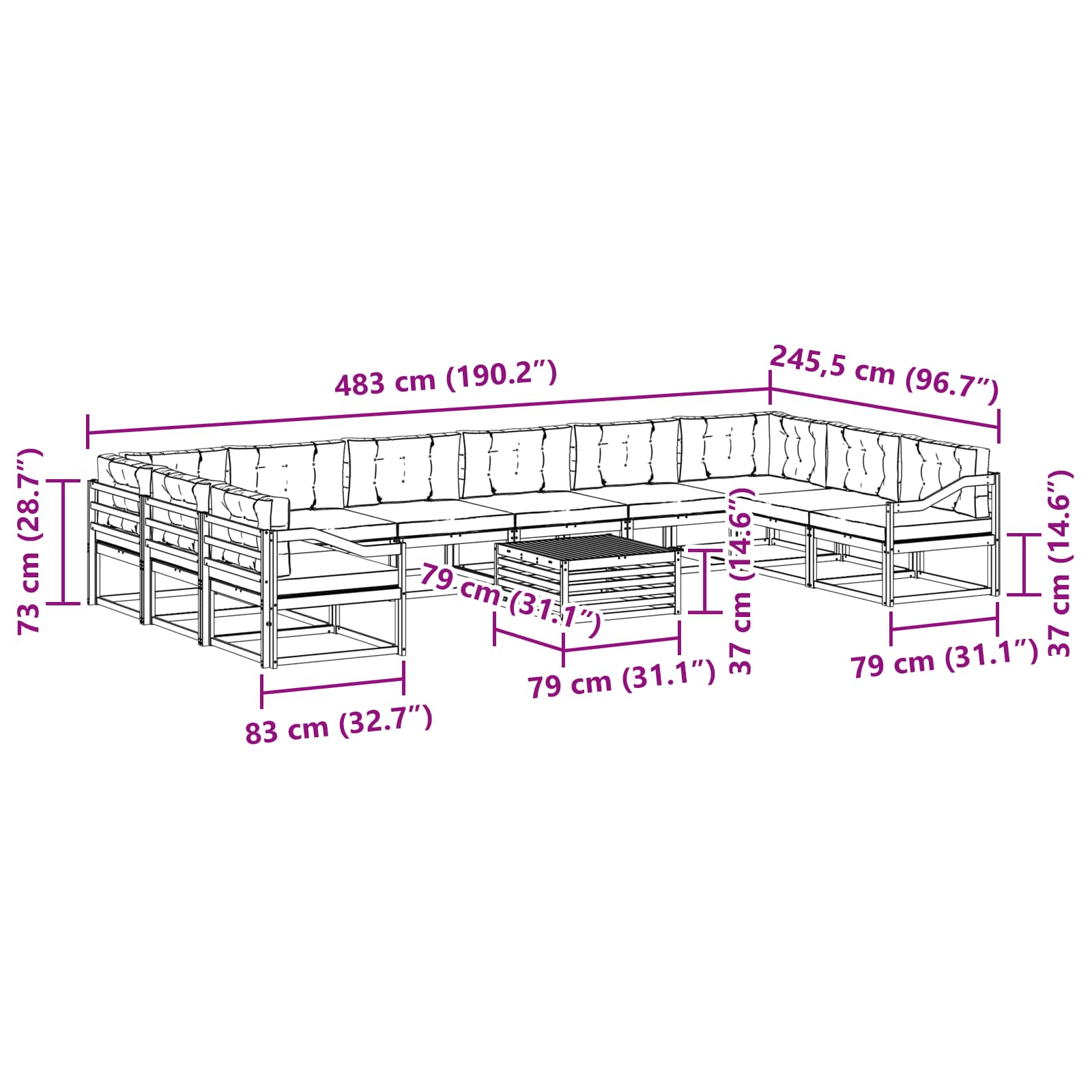Set vanjskih sofa s jastukom 11 pcs Prirodna i krem