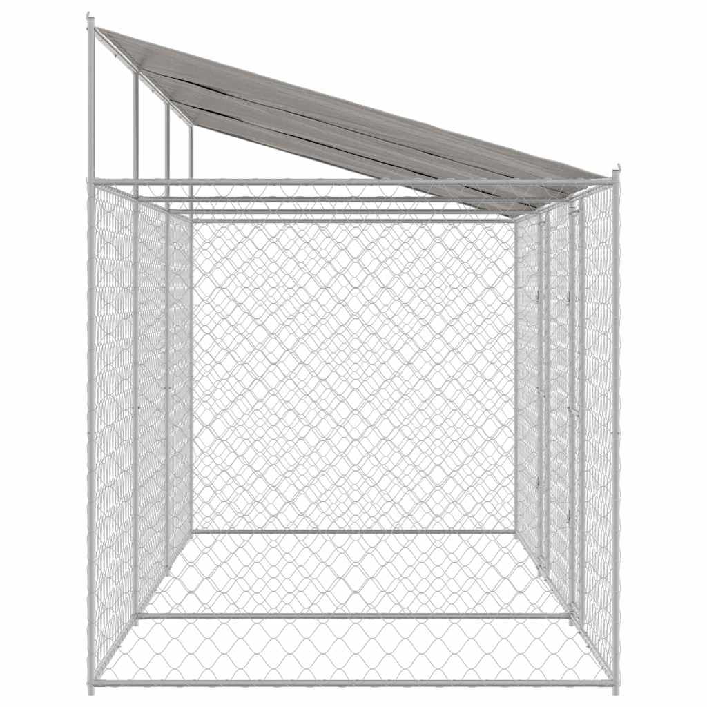 Kavez za psa s krovom Srebrno 600 x 200 x 256 cm Čelik i PE