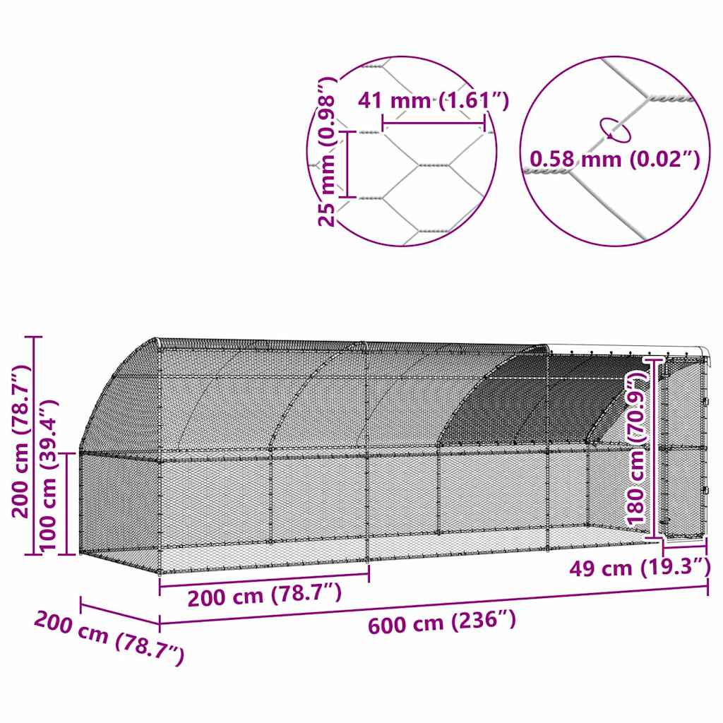 Kavez za piliće 3 pcs Srebrno 600 x 200 x 200 cm Čelik i PE