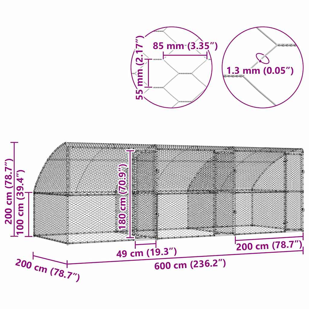 Kućica za pse 3 pcs Srebrno 6 x 2 x 2 m Pocinčani čelik