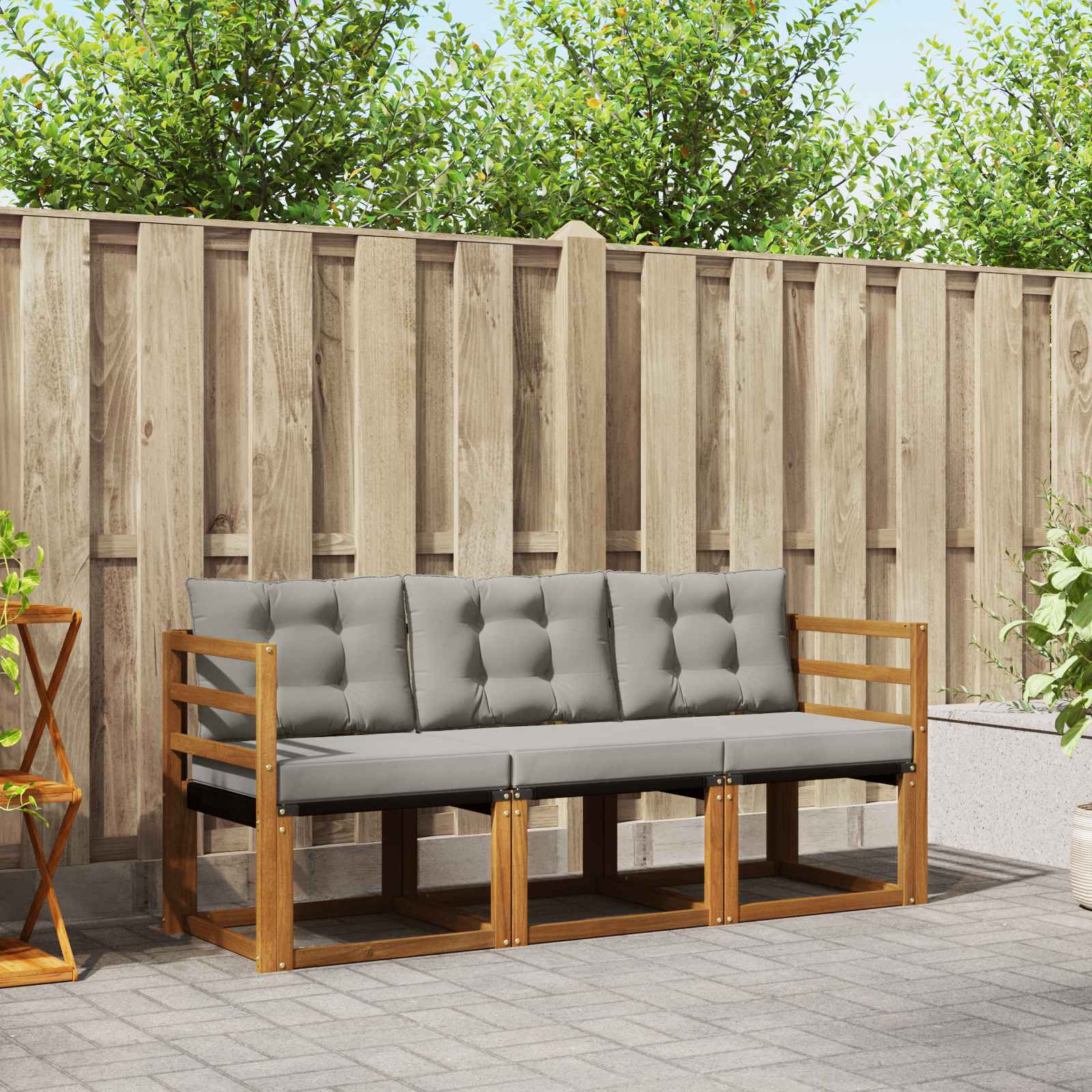Set vanjskih sofa s jastukom 3 pcs Prirodna i svijetlo siva