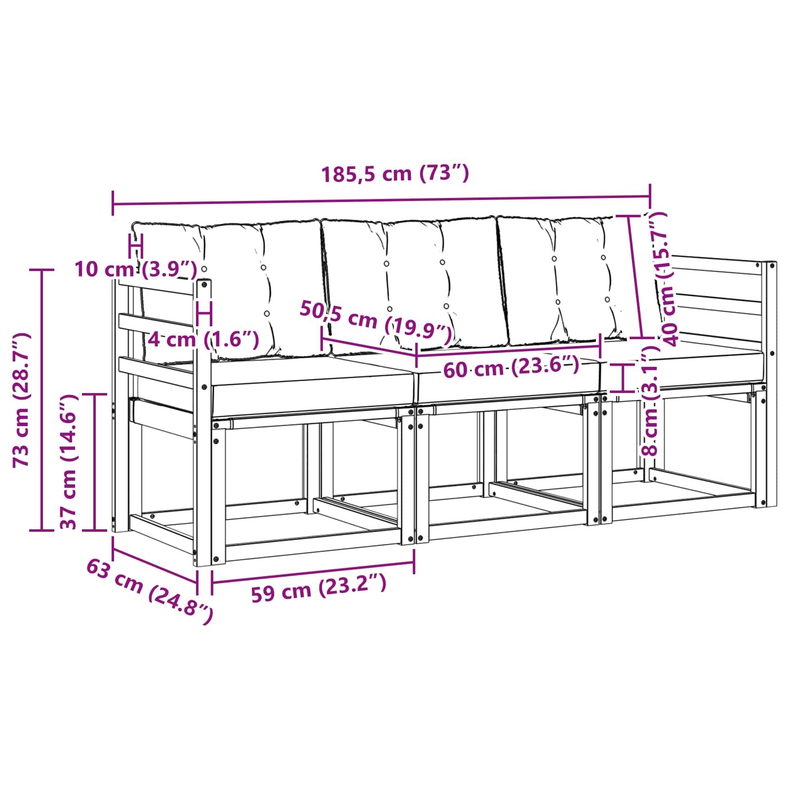 Set vanjskih sofa s jastukom 3 pcs Prirodna i crna