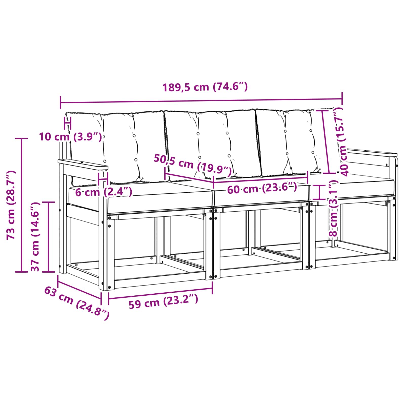 Set vanjskih sofa s jastukom 3 pcs Prirodna i svijetlo siva