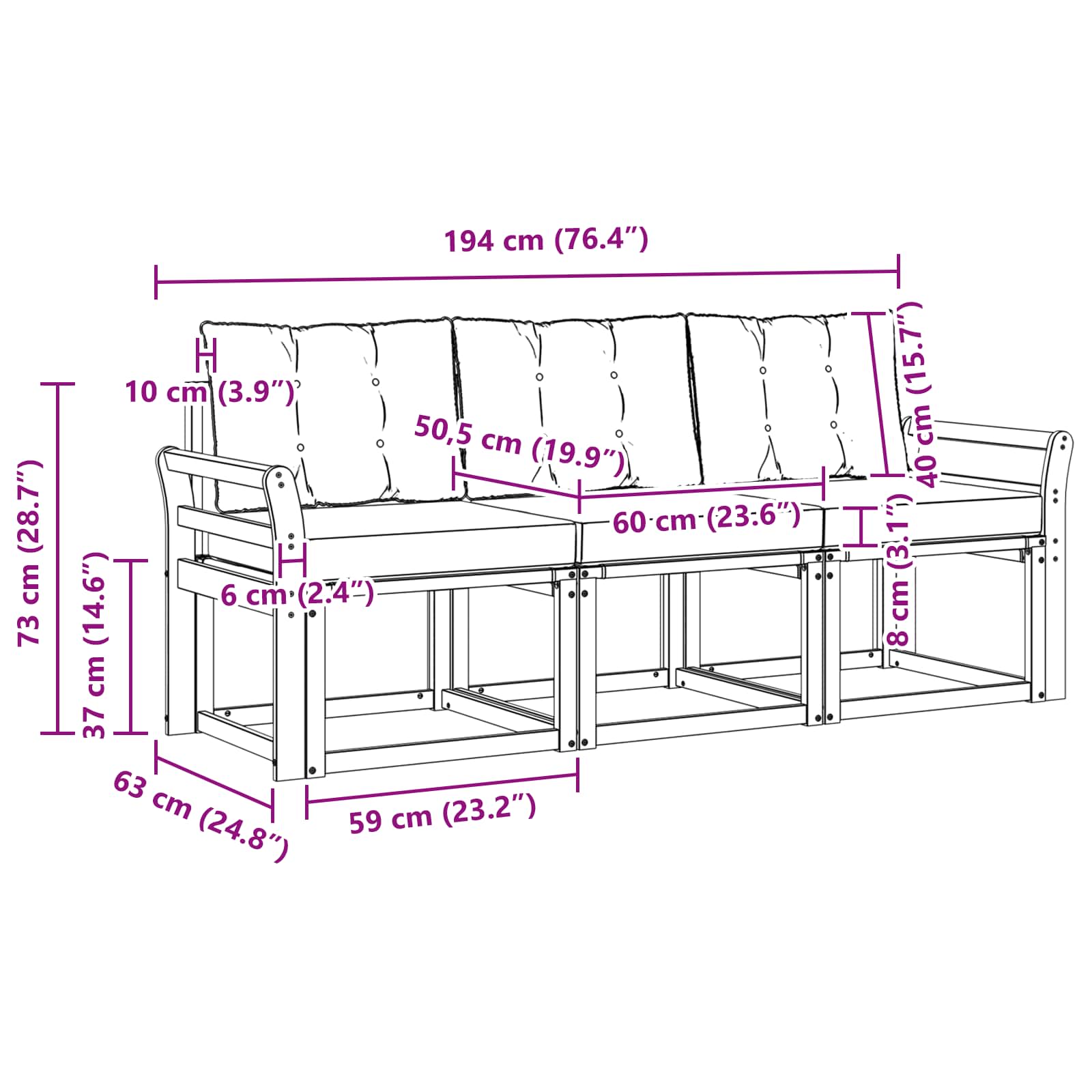 Set vanjskih sofa s jastukom 3 pcs Prirodna i krem