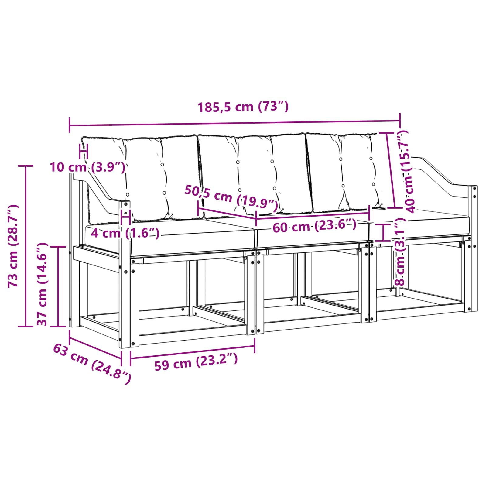 Set vanjskih sofa s jastukom 3 pcs Prirodna i krem