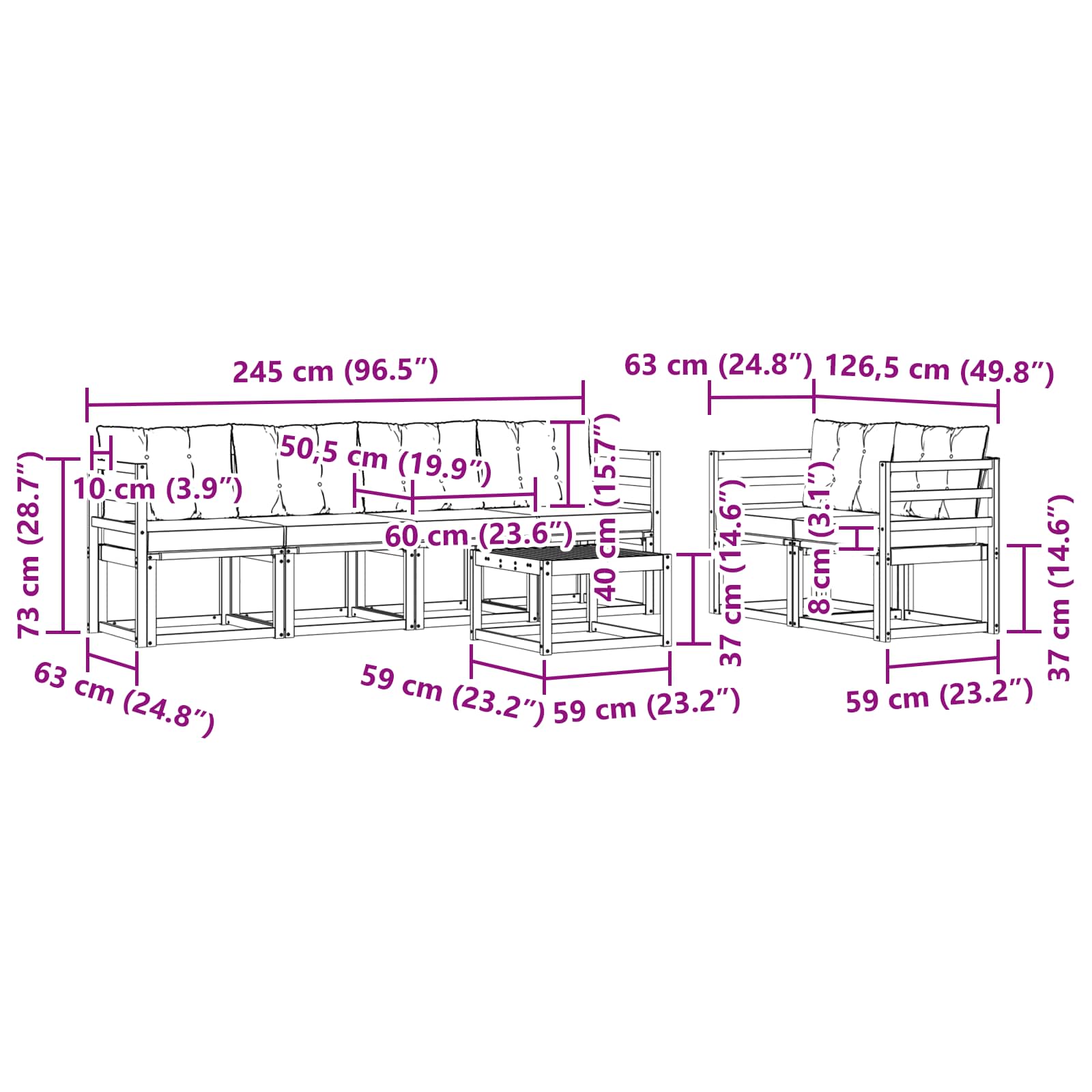 Set vanjskih sofa s jastukom 7 pcs Prirodna i crna