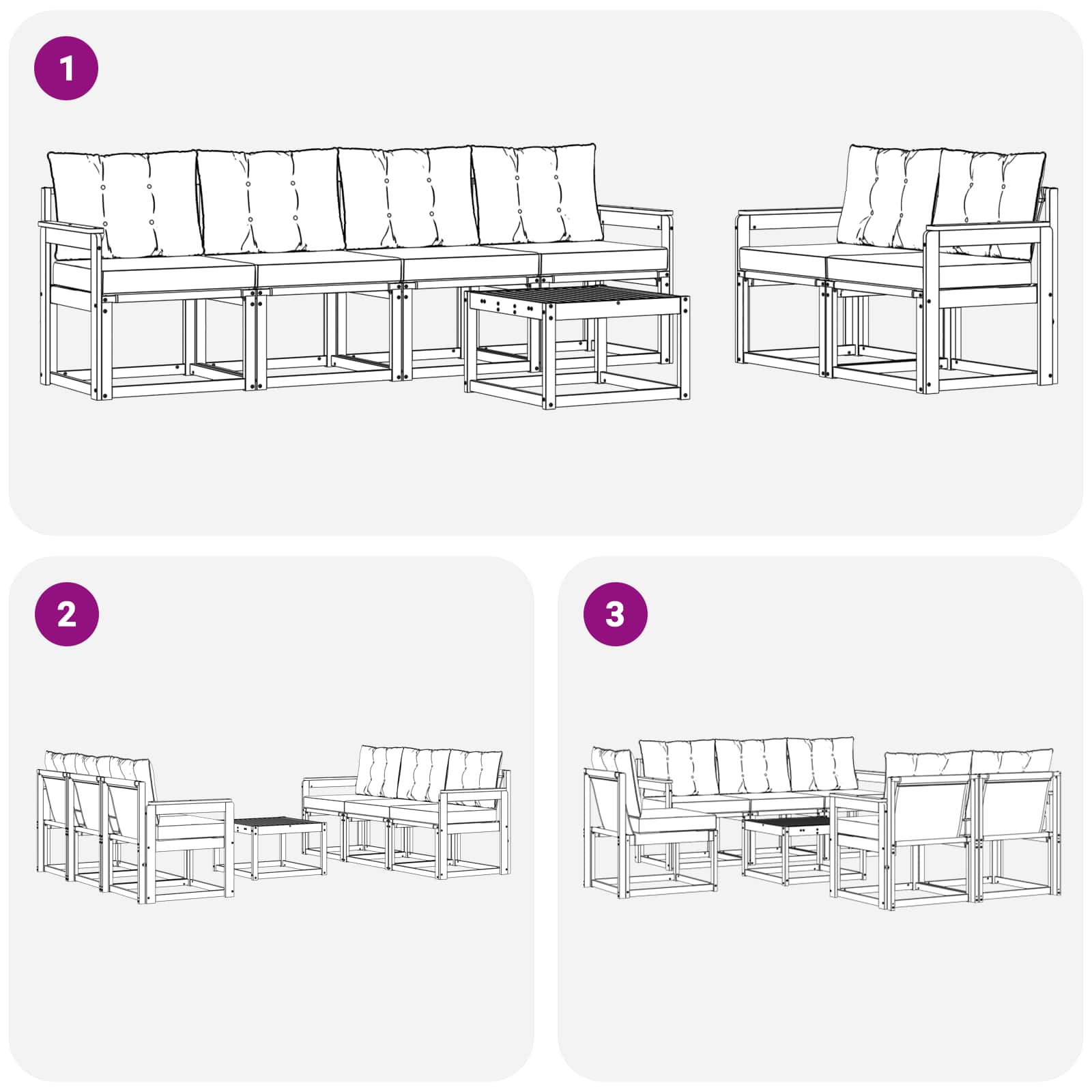 Set vanjskih sofa s jastukom 7 pcs Prirodna i crna