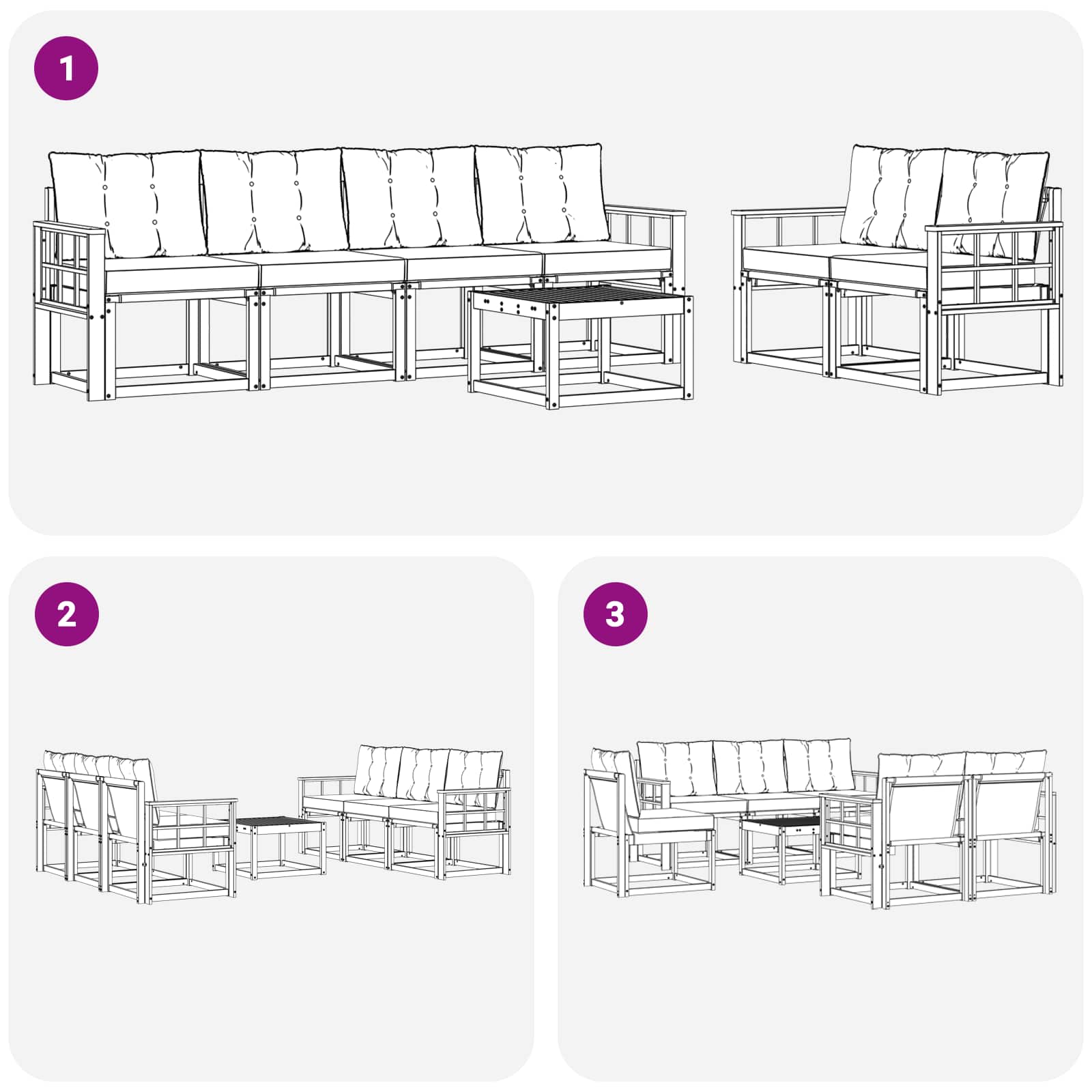 Set vanjskih sofa s jastukom 7 pcs Prirodna i crna