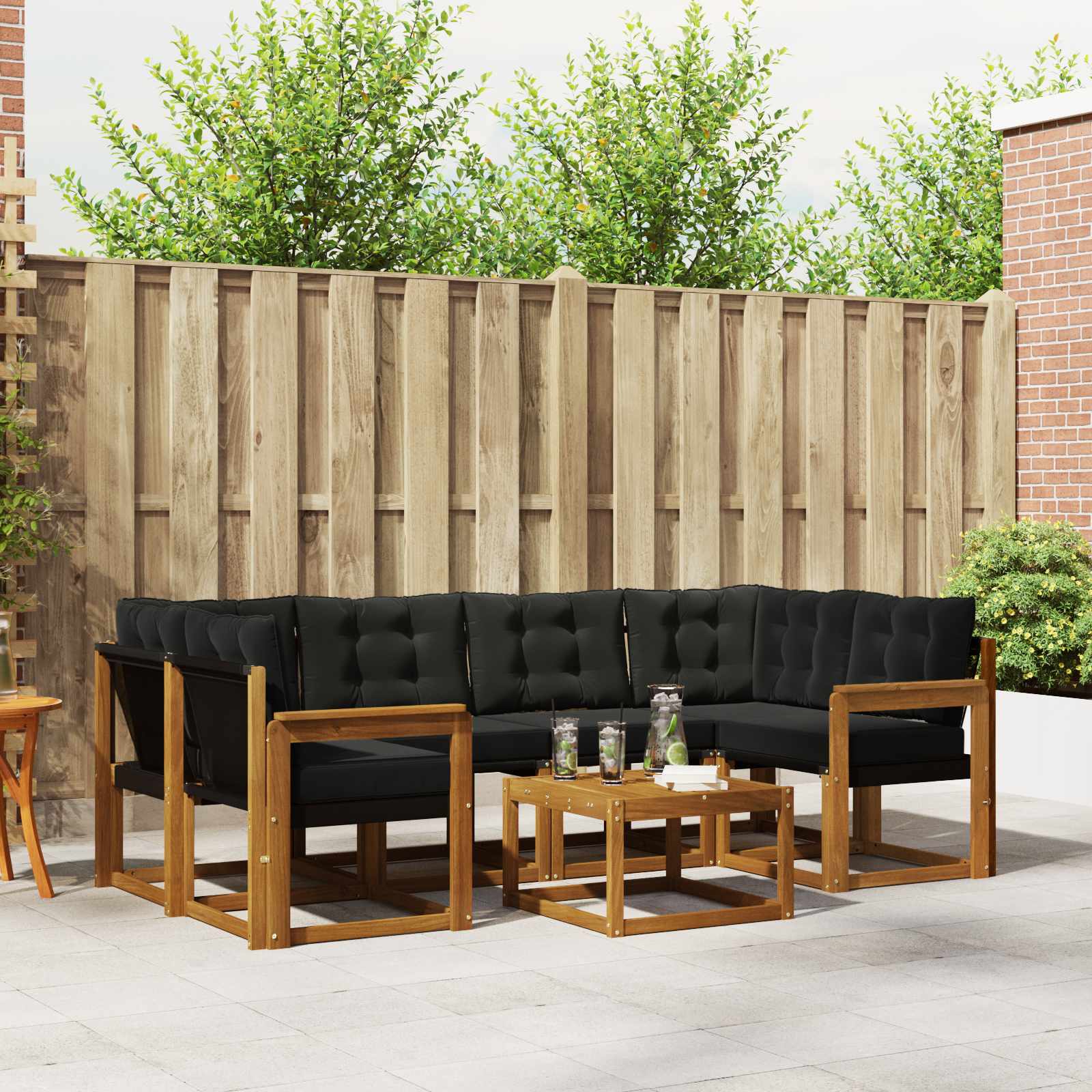 Set vanjskih sofa s jastukom 7 pcs Prirodna i crna