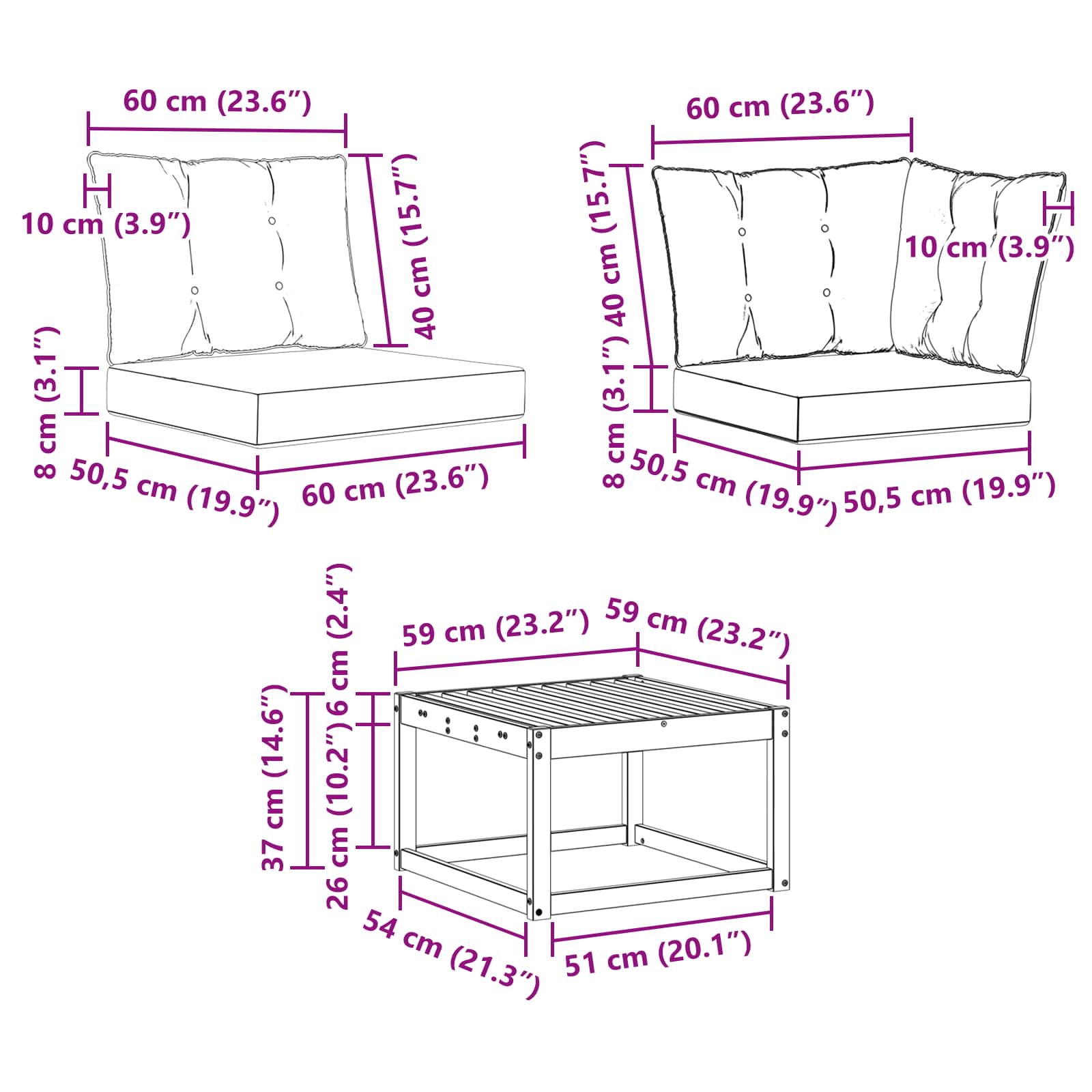 Set vanjskih sofa s jastukom 7 pcs Prirodna i crna