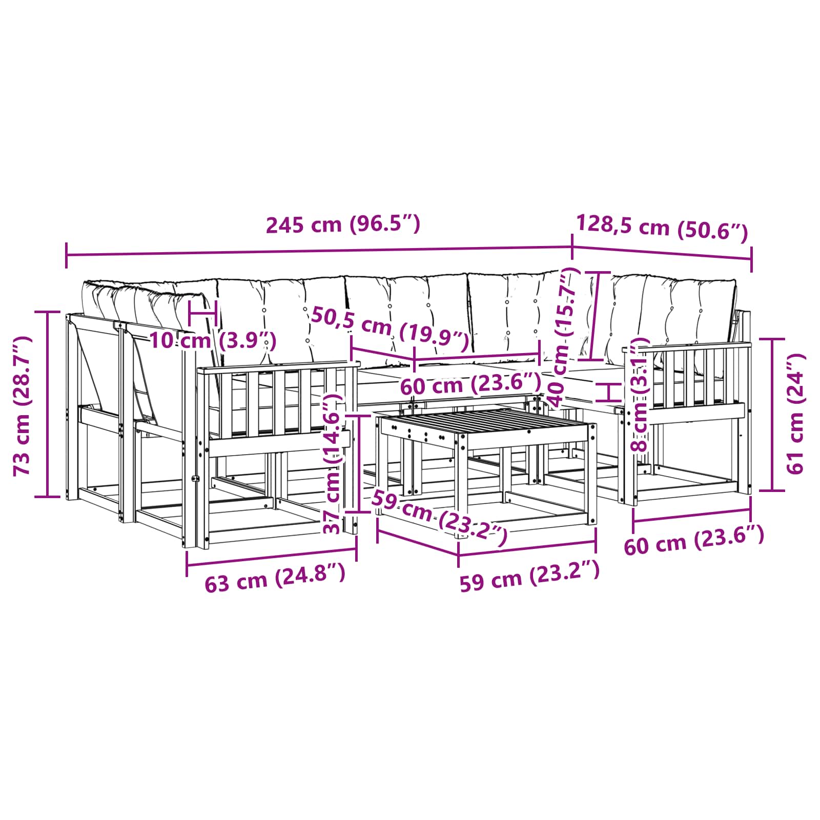 Set vanjskih sofa s jastukom 7 pcs Prirodna i crna