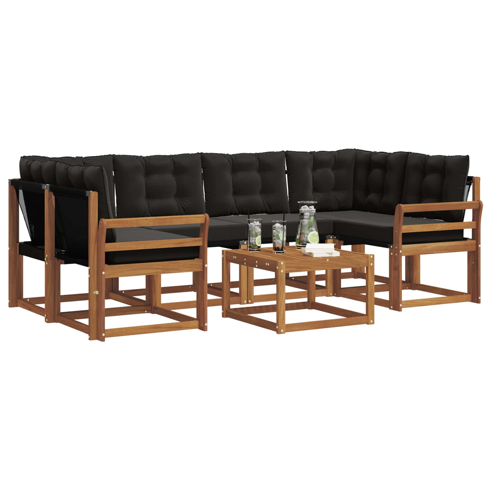 Set vanjskih sofa s jastukom 7 pcs Prirodna i crna