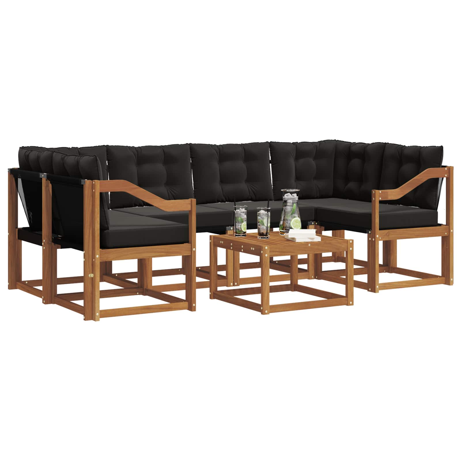 Set vanjskih sofa s jastukom 7 pcs Prirodna i crna