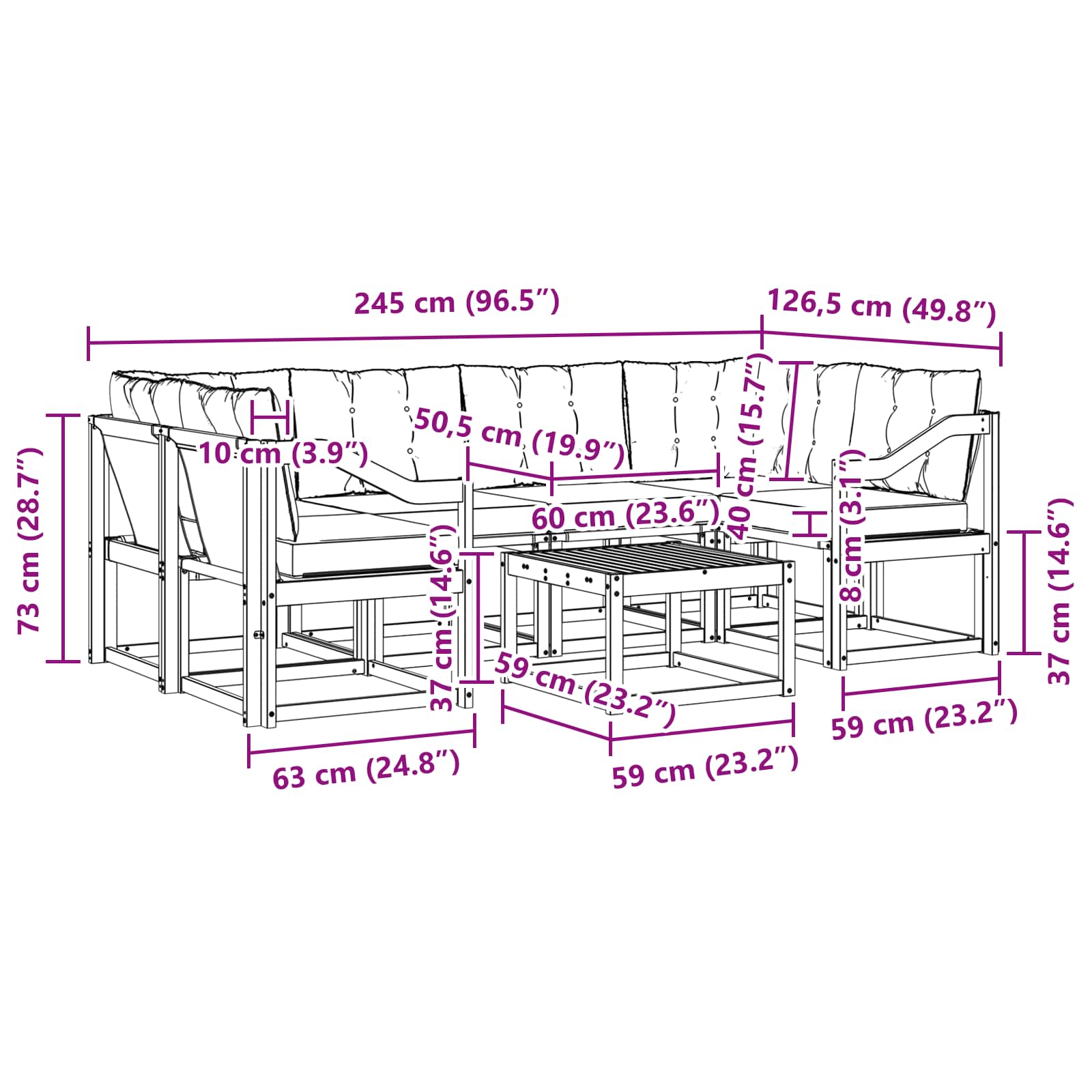 Set vanjskih sofa s jastukom 7 pcs Prirodna i crna