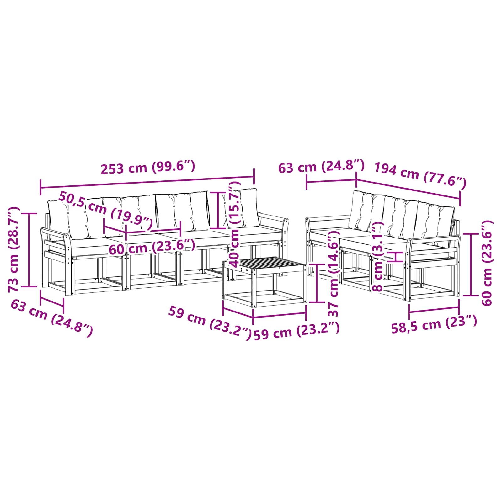 Set vanjskih sofa s jastukom 8 pcs Prirodna i crna