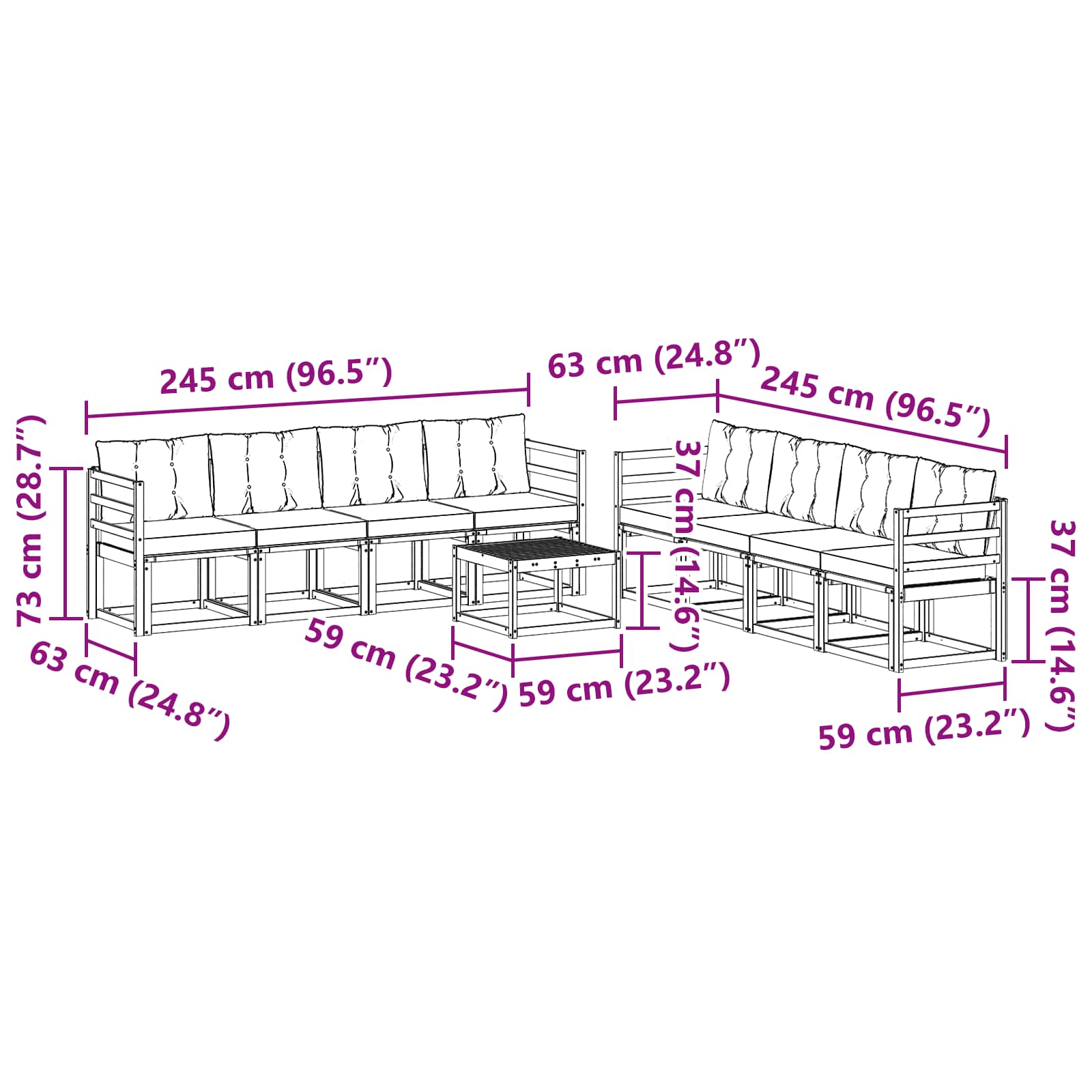 Set vanjskih sofa s jastukom 9 pcs Prirodna i crna