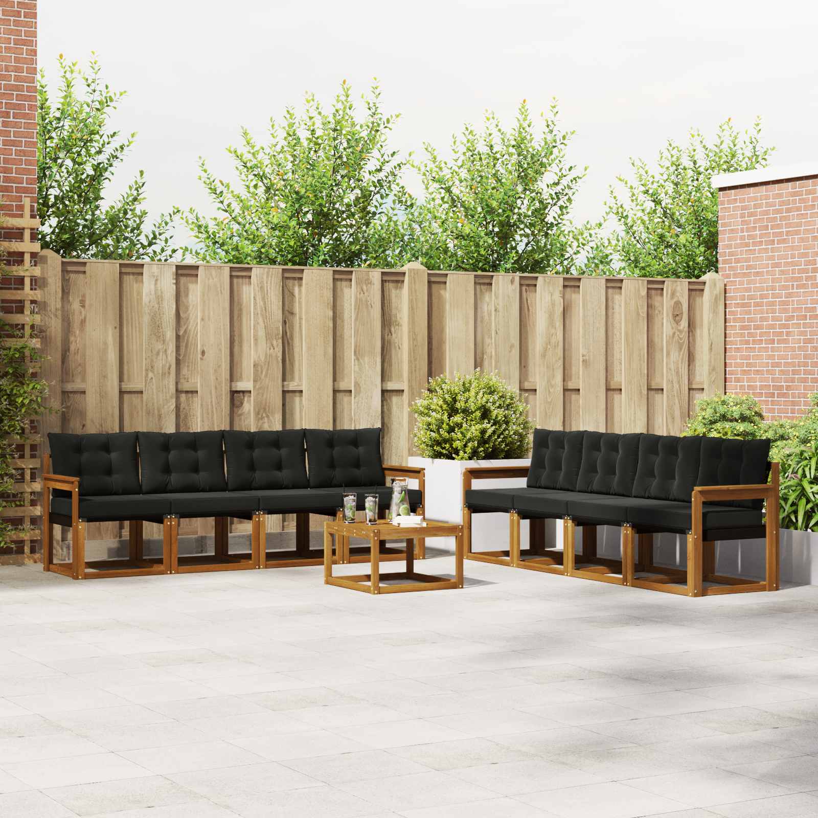 Set vanjskih sofa s jastukom 9 pcs Prirodna i crna