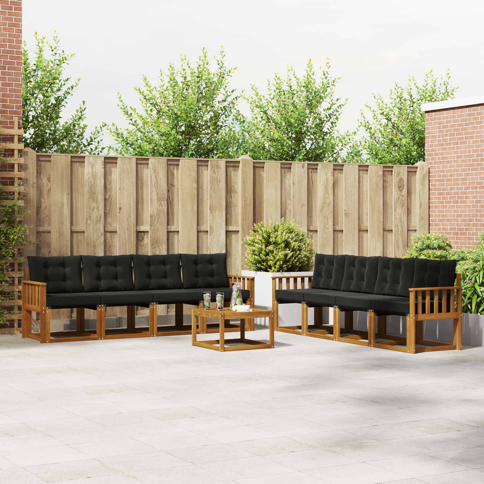 Set vanjskih sofa s jastukom 9 pcs Prirodna i crna