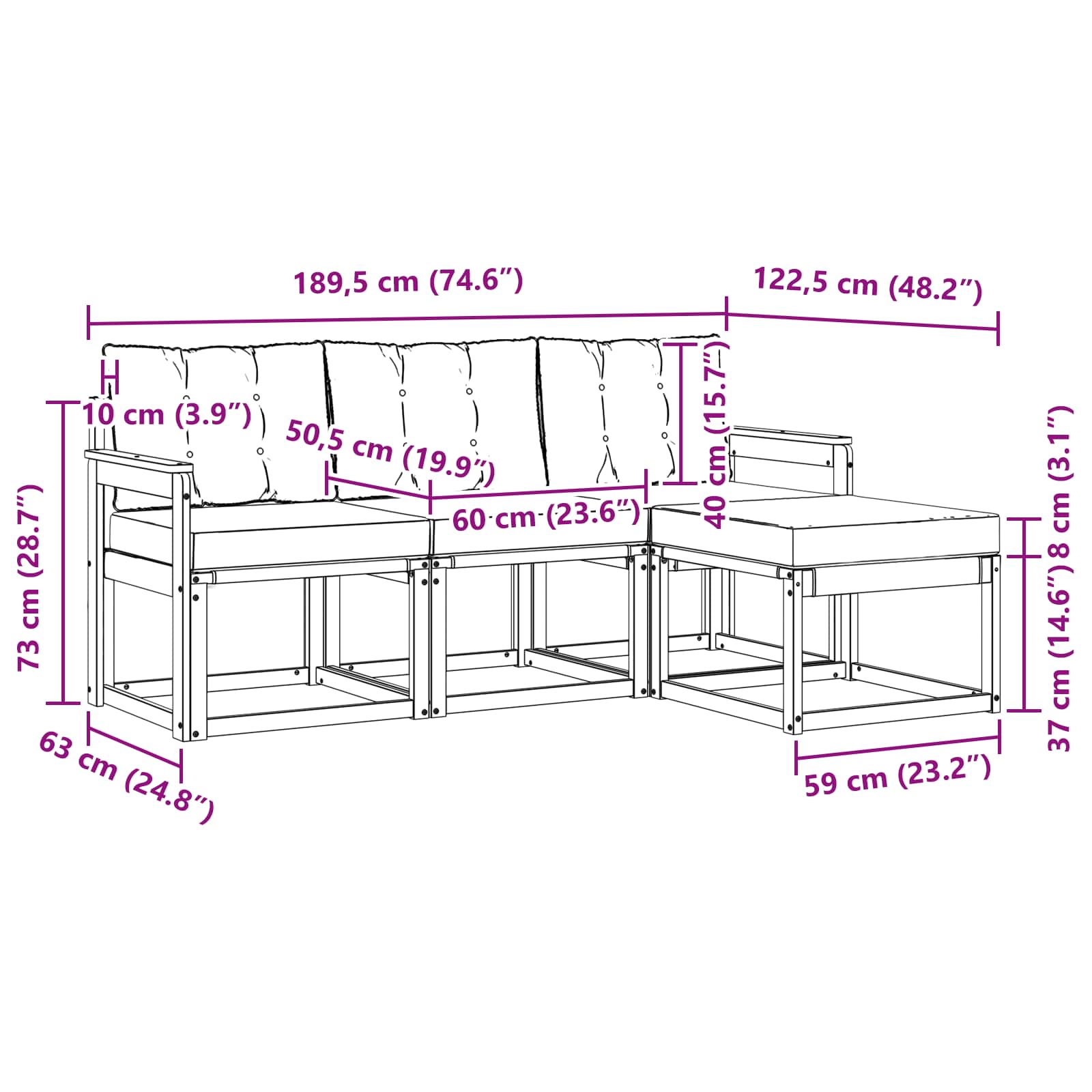 Set vanjskih sofa s jastukom 4 pcs Prirodna i svijetlo siva