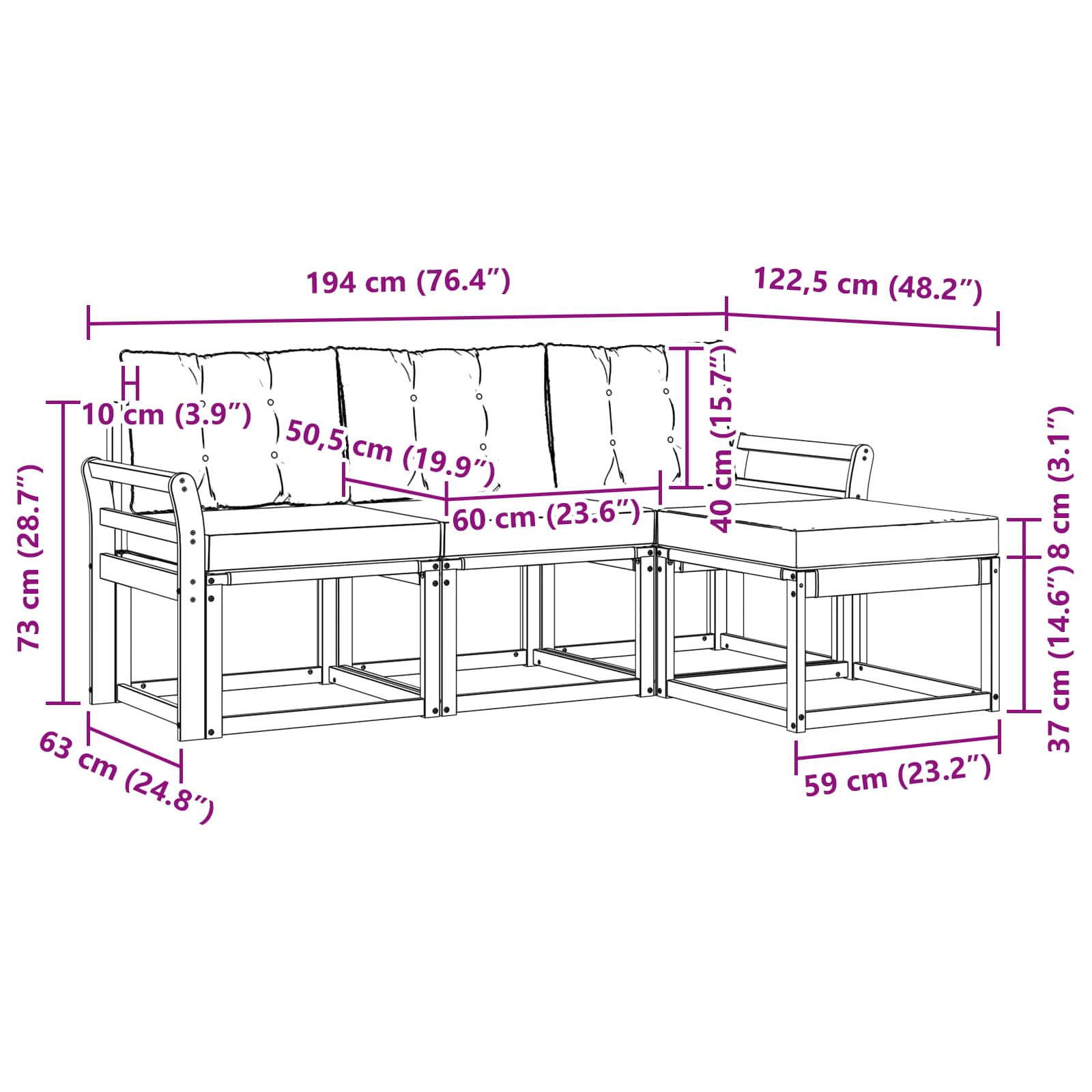 Set vanjskih sofa s jastukom 4 pcs Prirodna i svijetlo siva