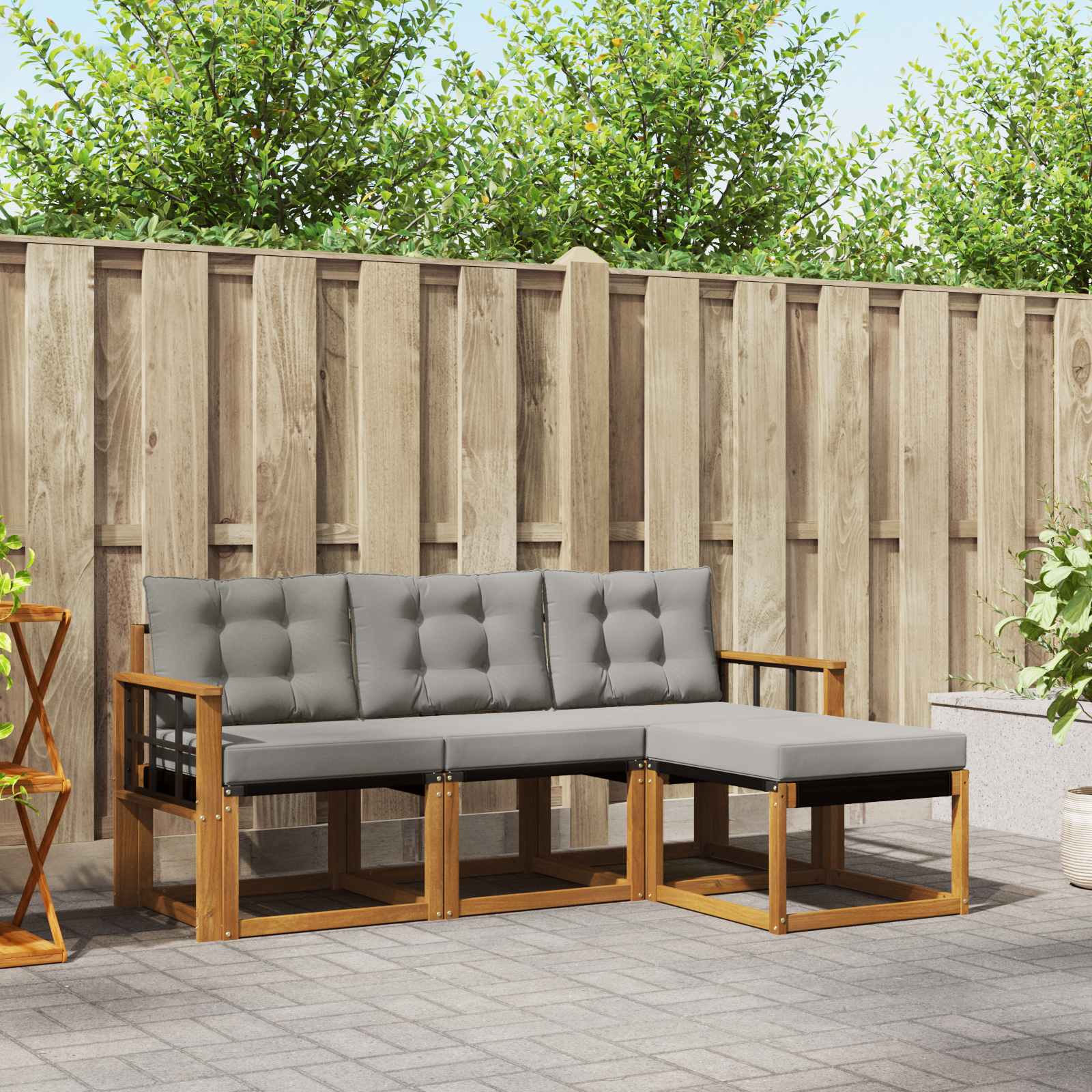 Set vanjskih sofa s jastukom 4 pcs Prirodna i svijetlo siva
