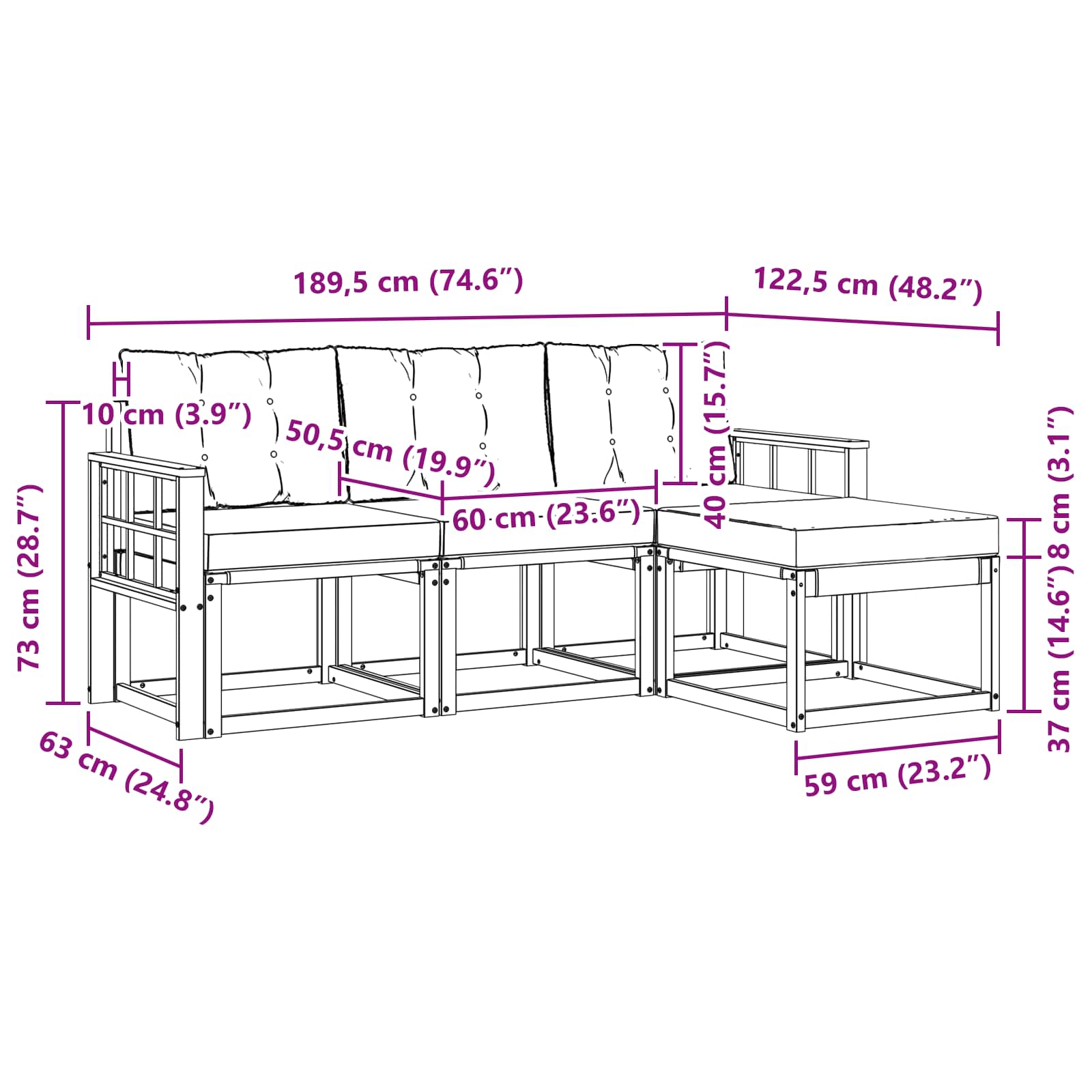 Set vanjskih sofa s jastukom 4 pcs Prirodna i bež