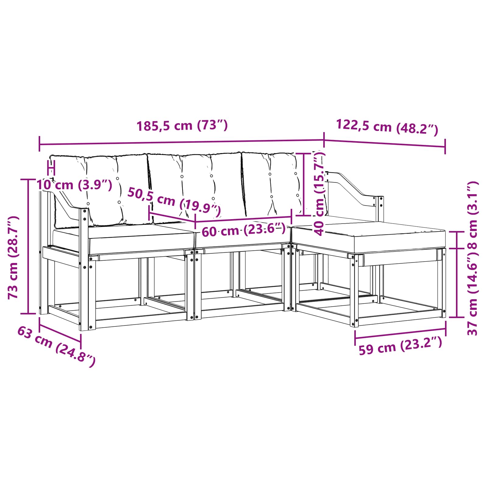 Set vanjskih sofa s jastukom 4 pcs Prirodna i bež