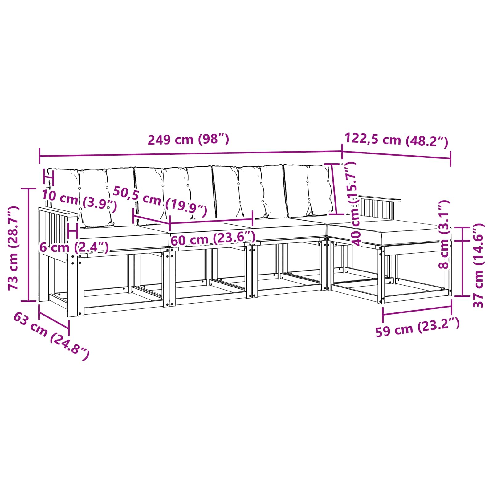 Set vanjskih sofa s jastukom 5 pcs Prirodna i crna