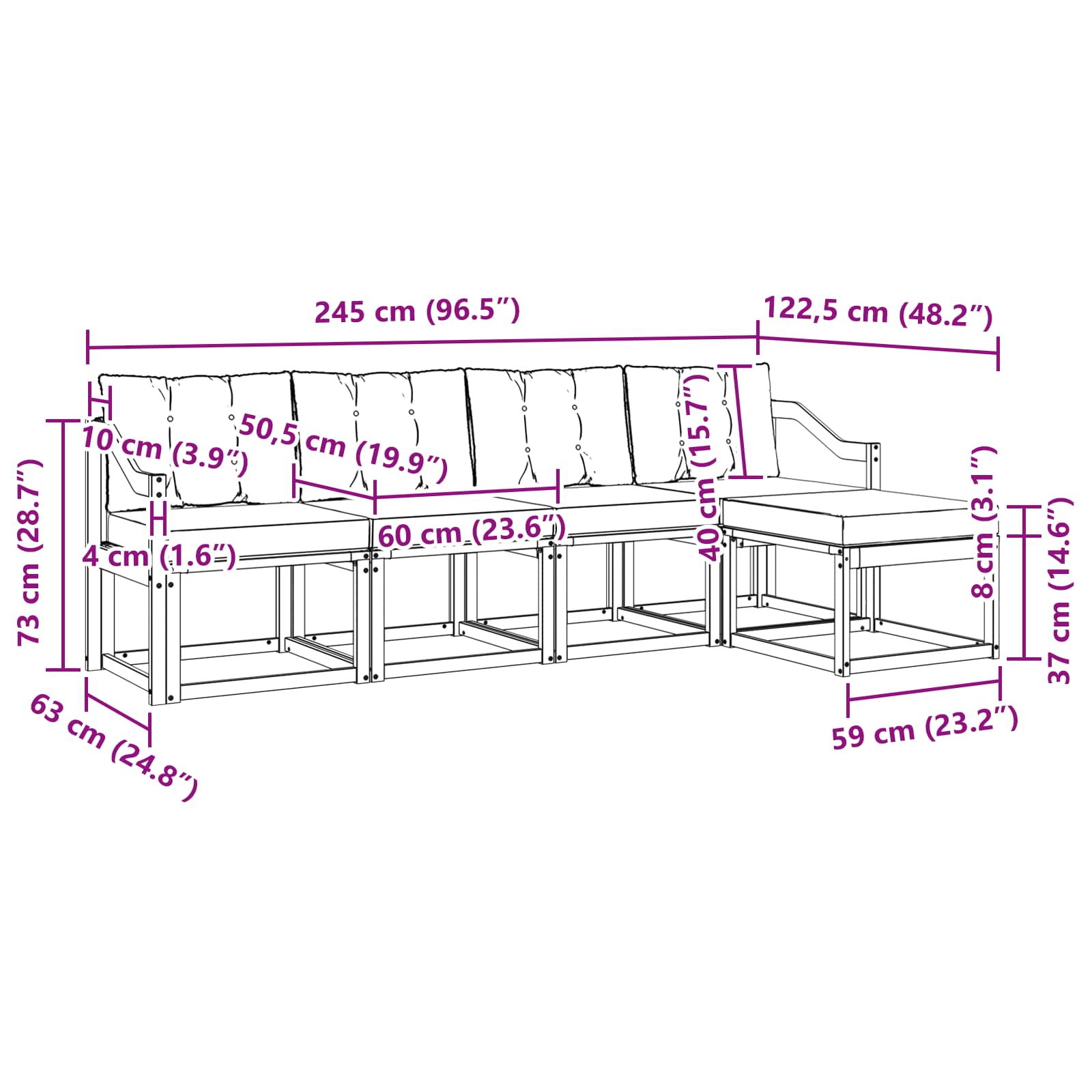 Set vanjskih sofa s jastukom 5 pcs Prirodna i crna