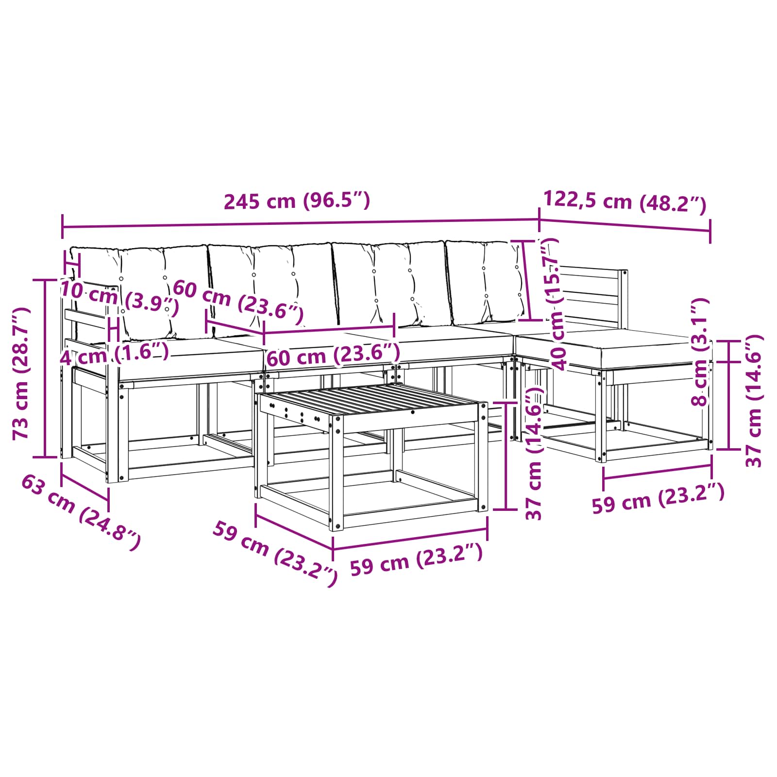 Set vanjskih sofa s jastukom 6 pcs Prirodna i crna