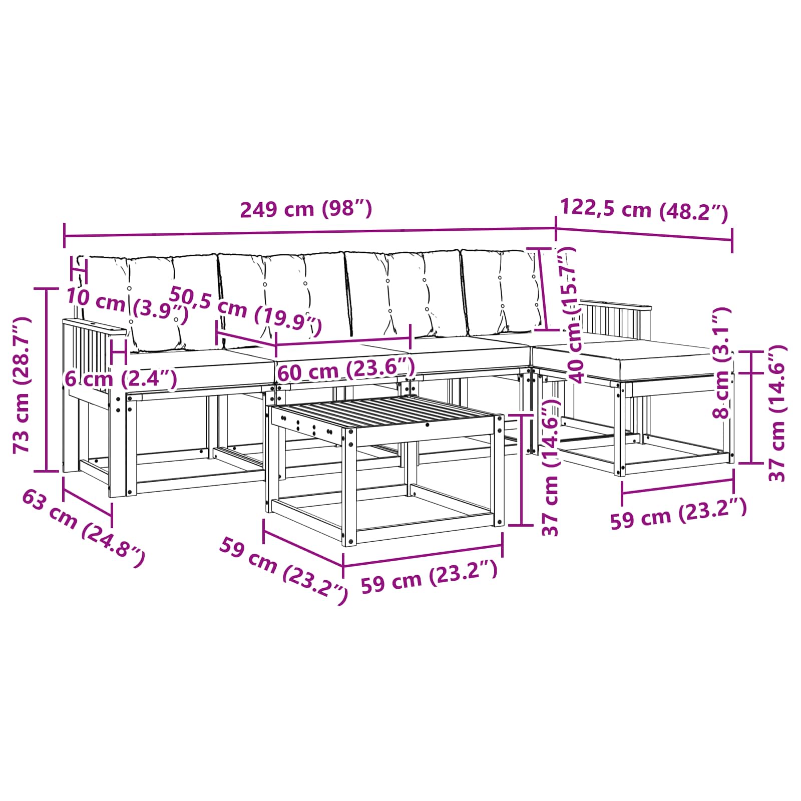 Set vanjskih sofa s jastukom 6 pcs Prirodna i crna
