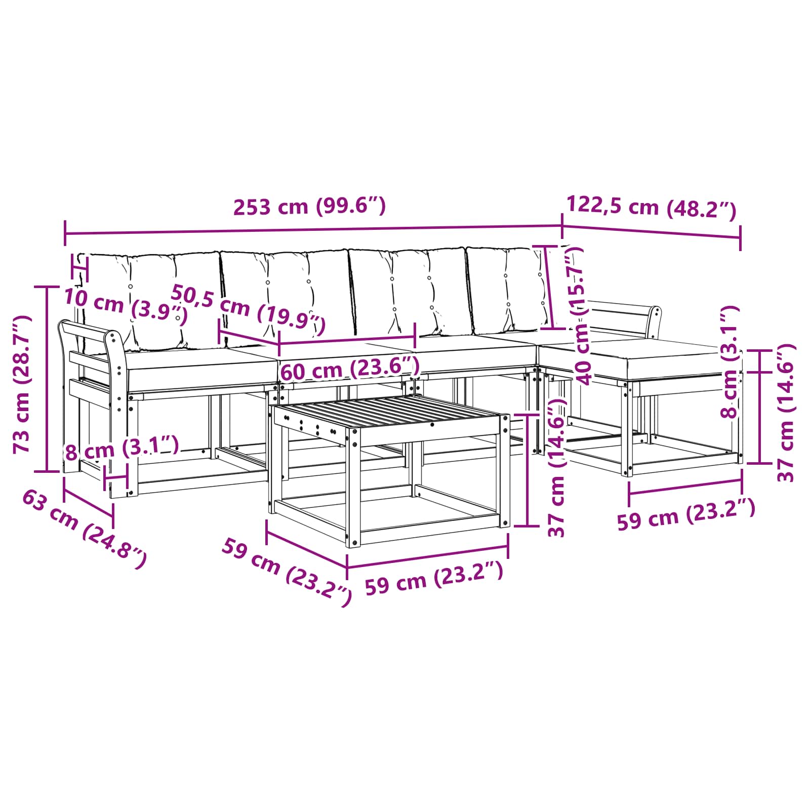 Set vanjskih sofa s jastukom 6 pcs Prirodna i crna