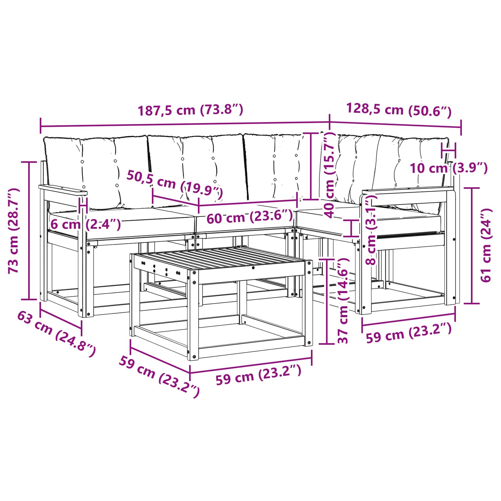 Set vanjskih sofa s jastukom 5 pcs Prirodna i crna