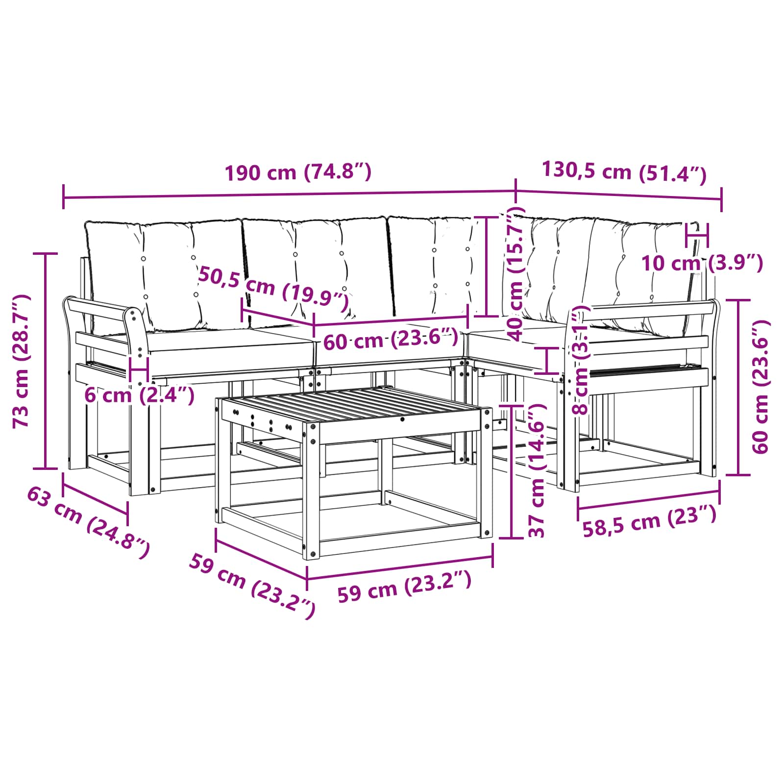 Set vanjskih sofa s jastukom 5 pcs Prirodna i crna