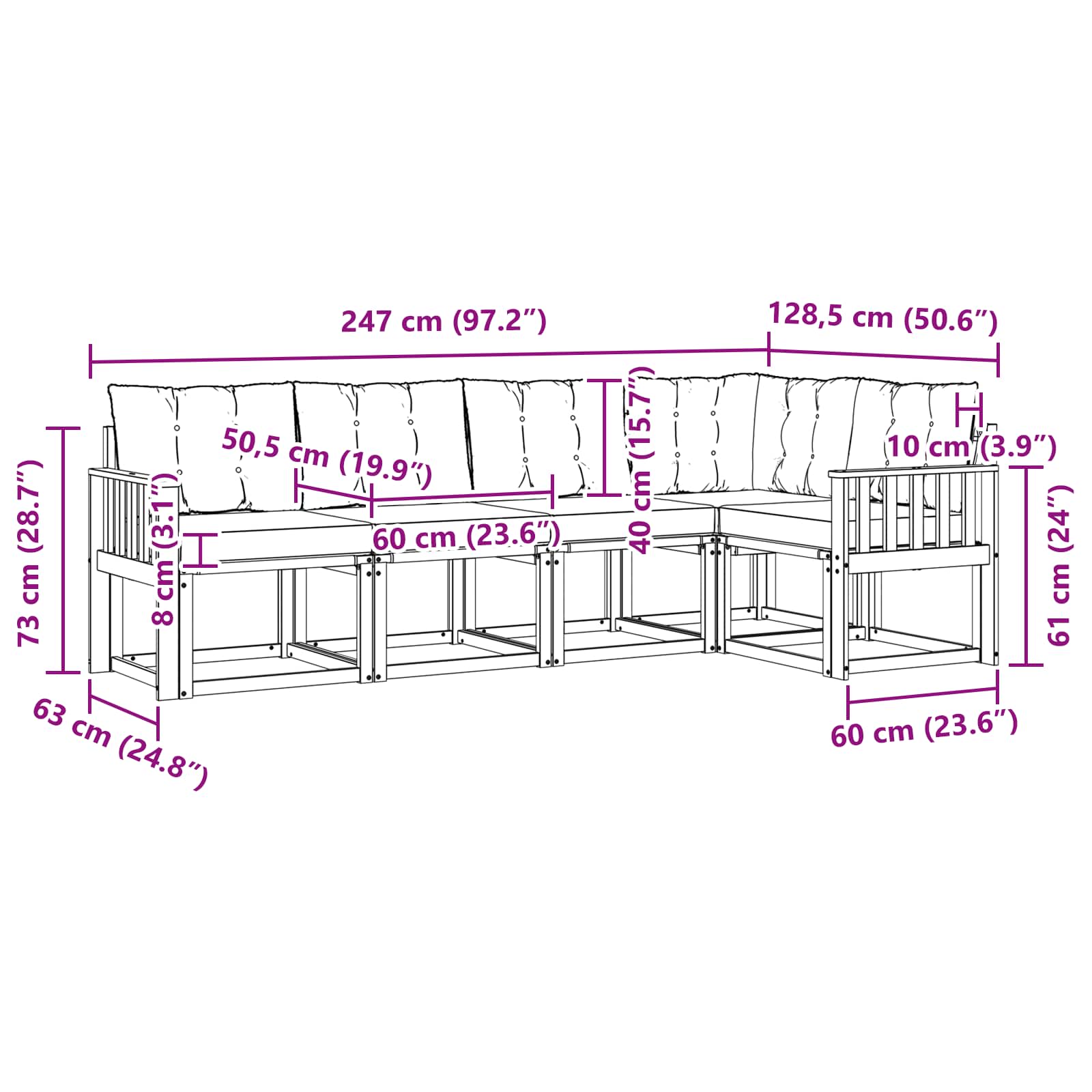 Set vanjskih sofa s jastukom 5 pcs Prirodna i crna
