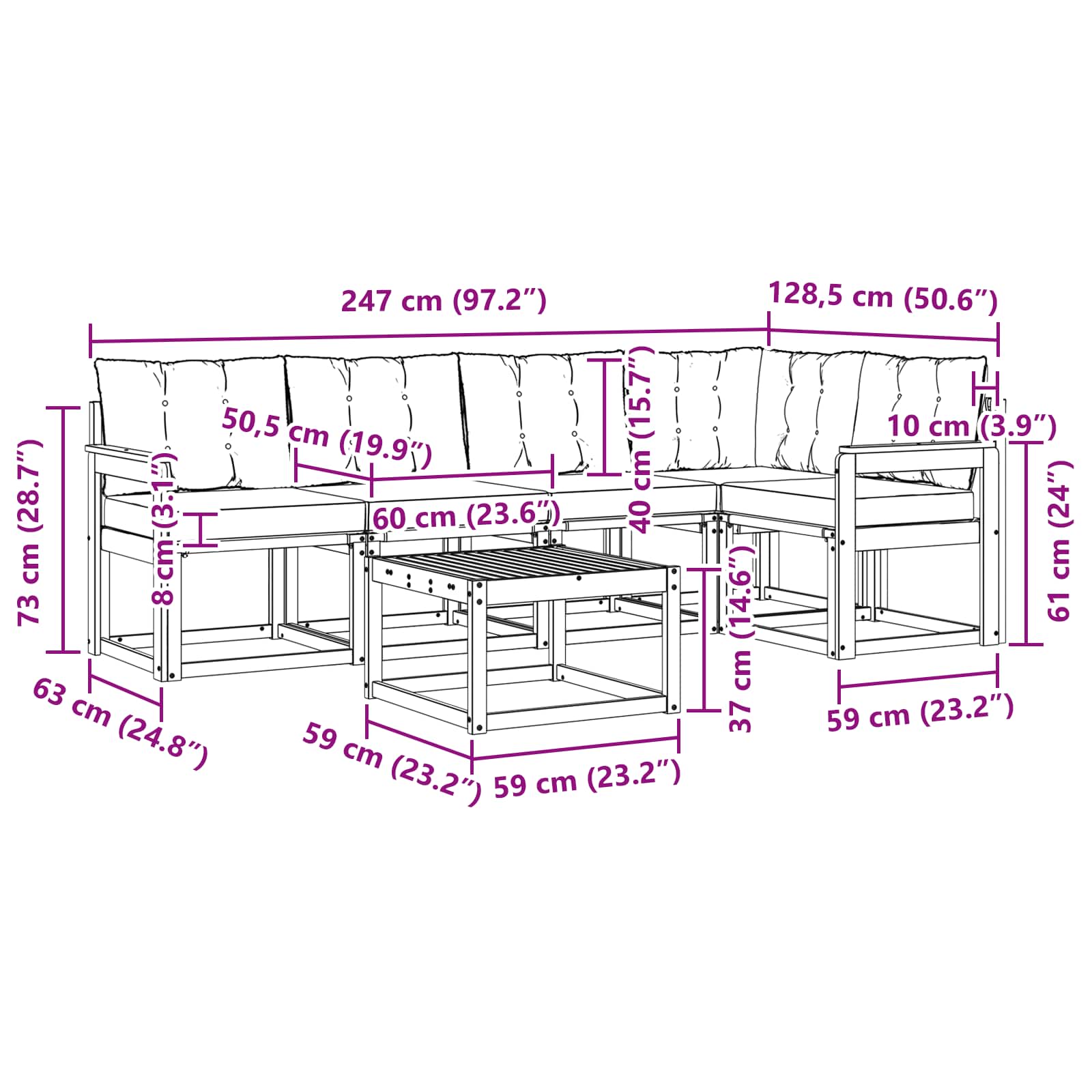 Set vanjskih sofa s jastukom 6 pcs Prirodna i crna