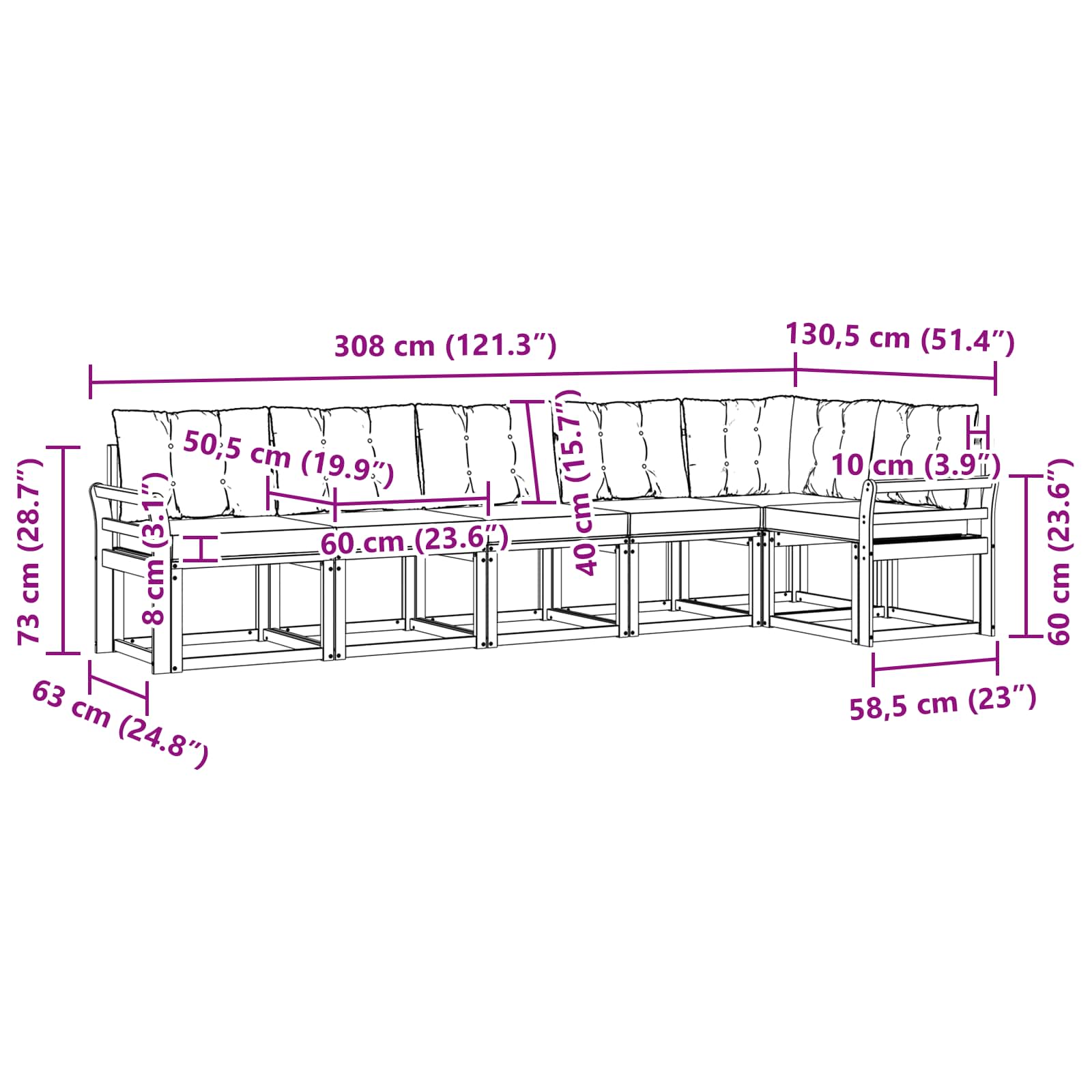 Set vanjskih sofa s jastukom 6 pcs Prirodna i crna