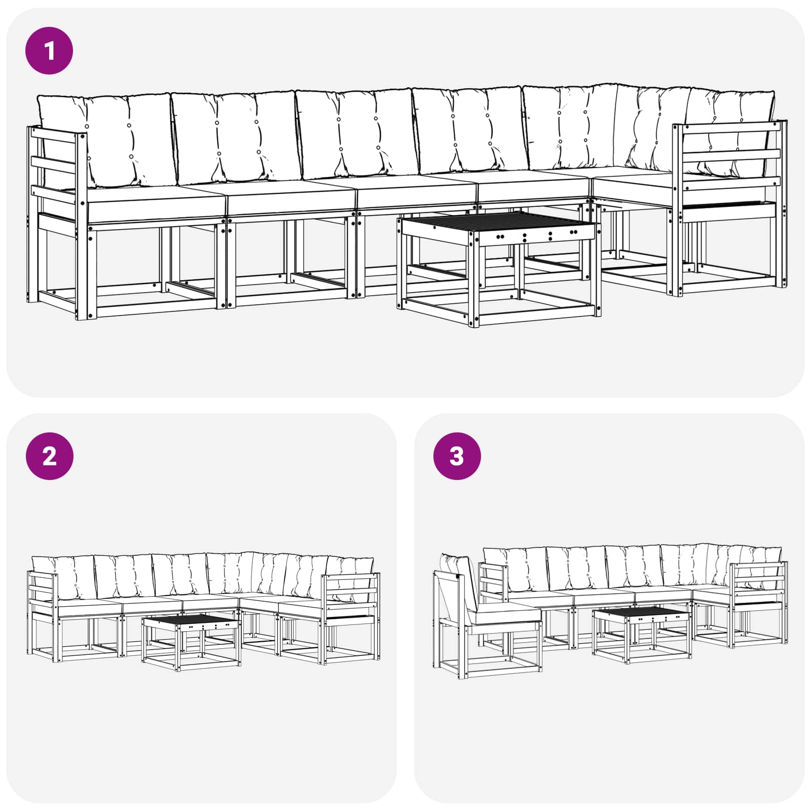 Set vanjskih sofa s jastukom 7 pcs Prirodna i crna