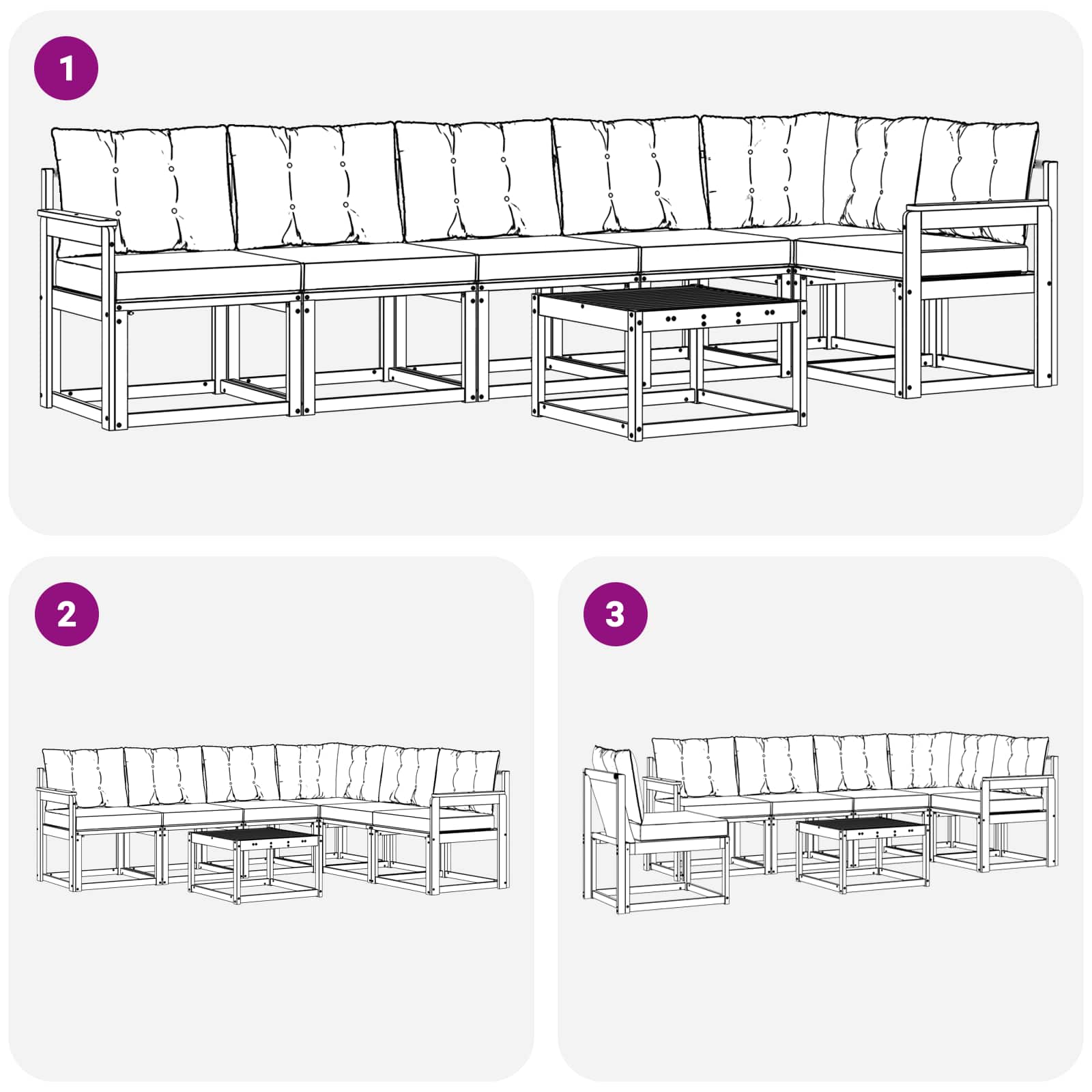 Set vanjskih sofa s jastukom 7 pcs Prirodna i crna