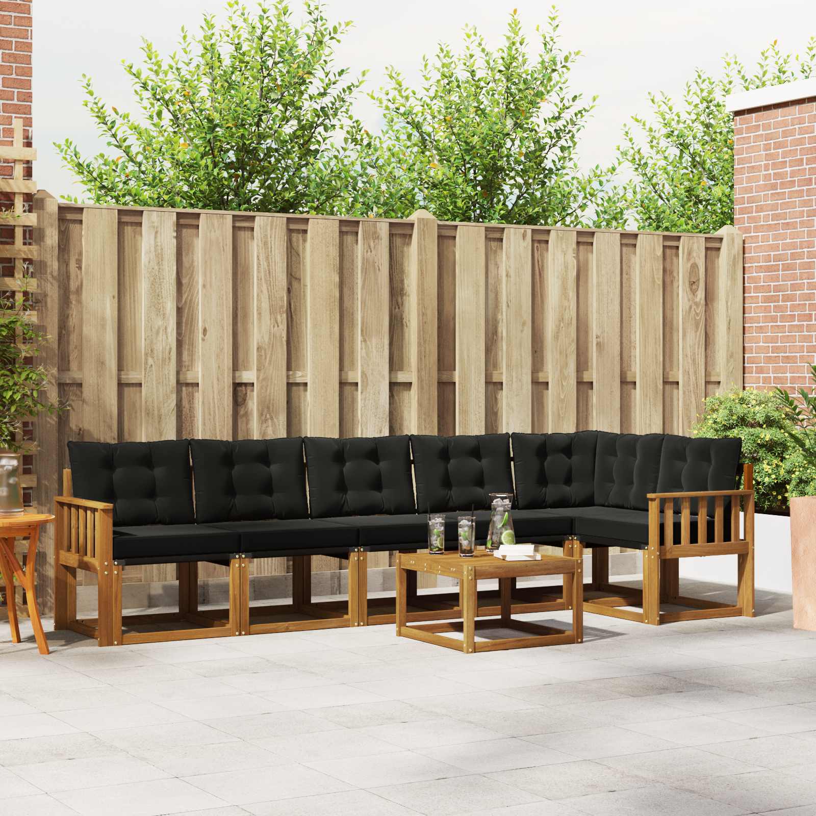 Set vanjskih sofa s jastukom 7 pcs Prirodna i crna