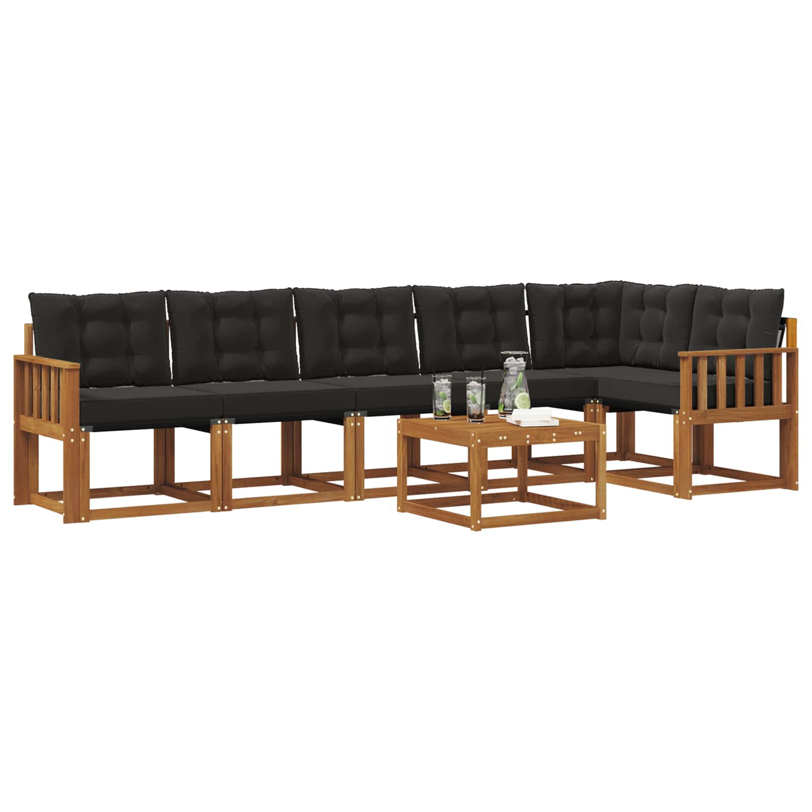 Set vanjskih sofa s jastukom 7 pcs Prirodna i crna