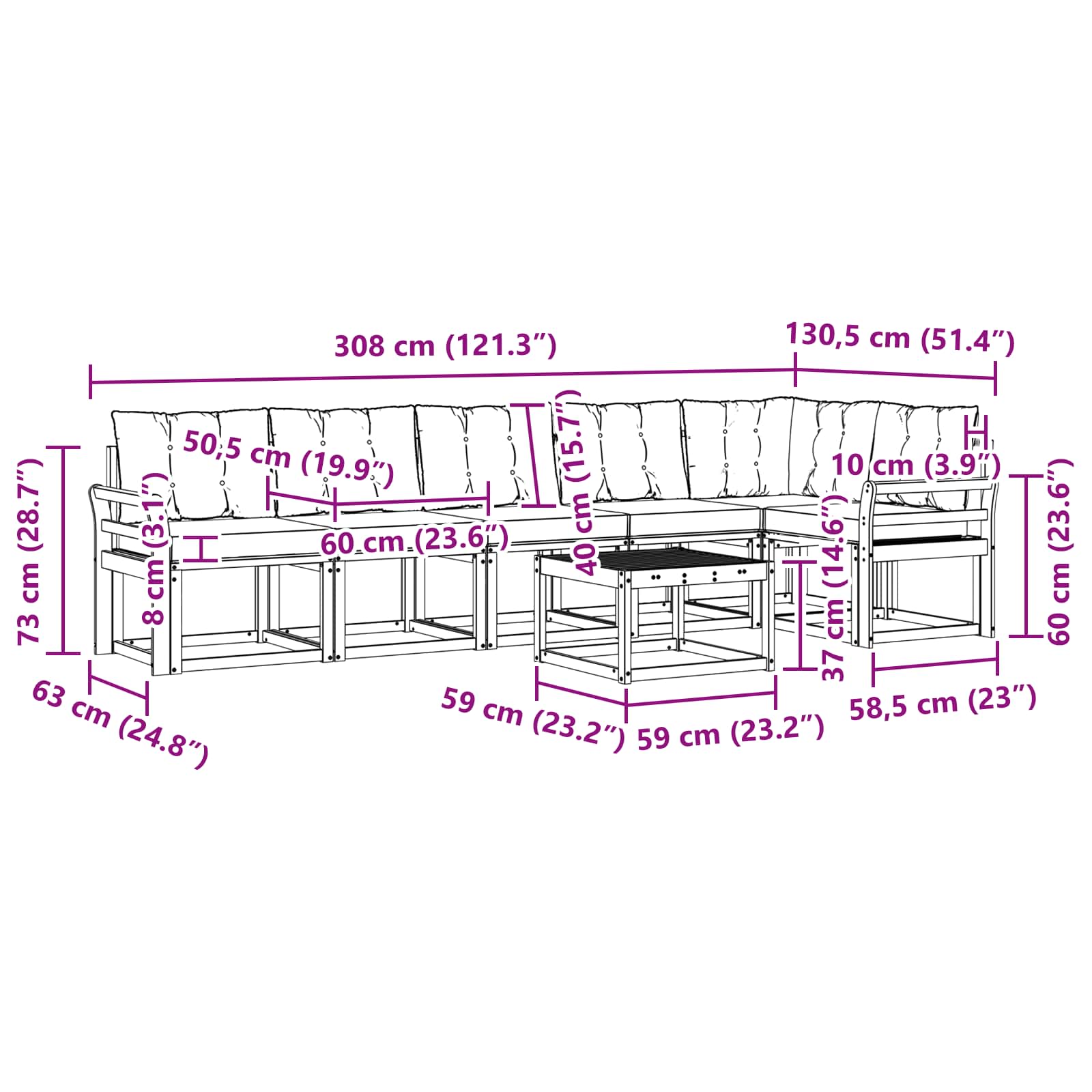 Set vanjskih sofa s jastukom 7 pcs Prirodna i crna