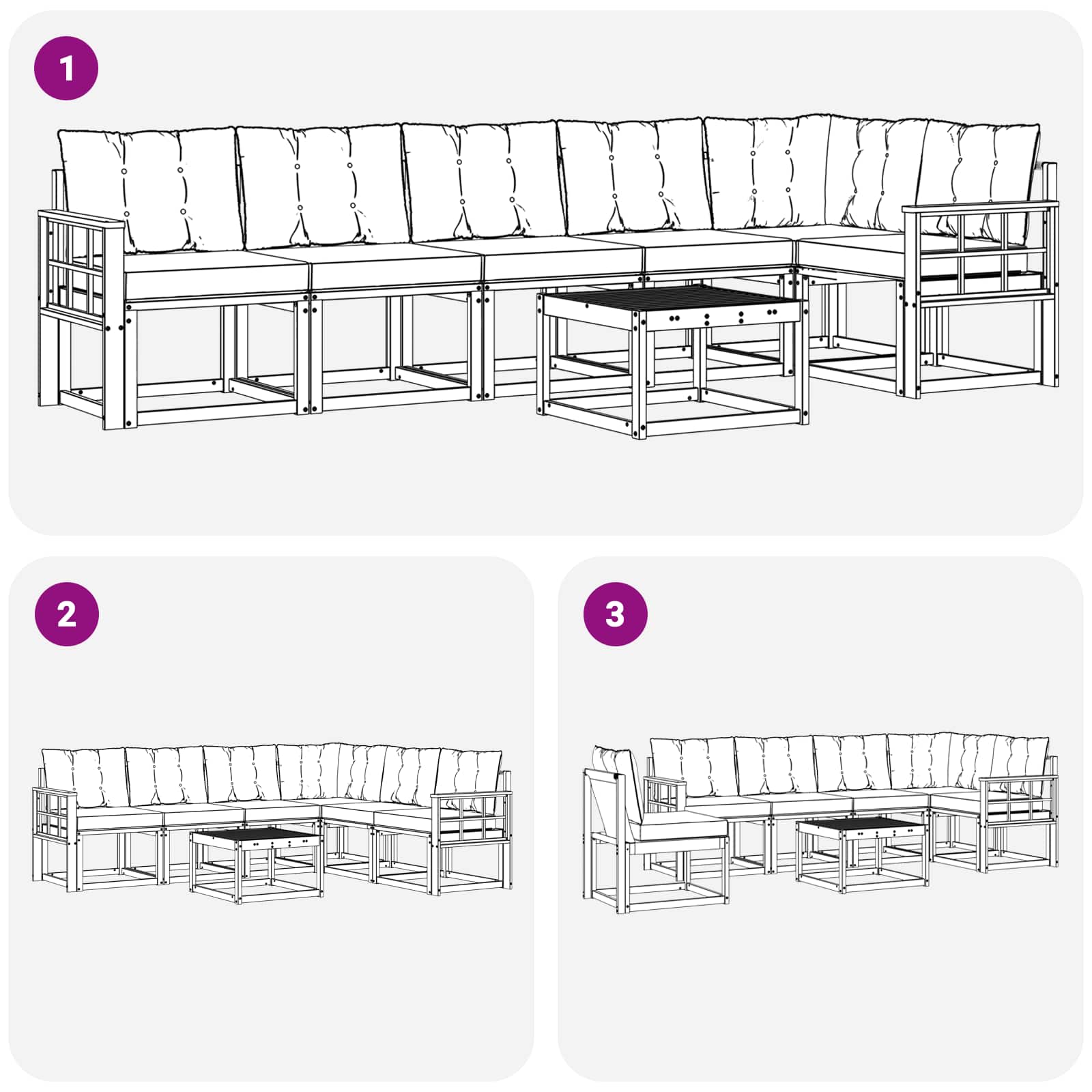 Set vanjskih sofa s jastukom 7 pcs Prirodna i crna